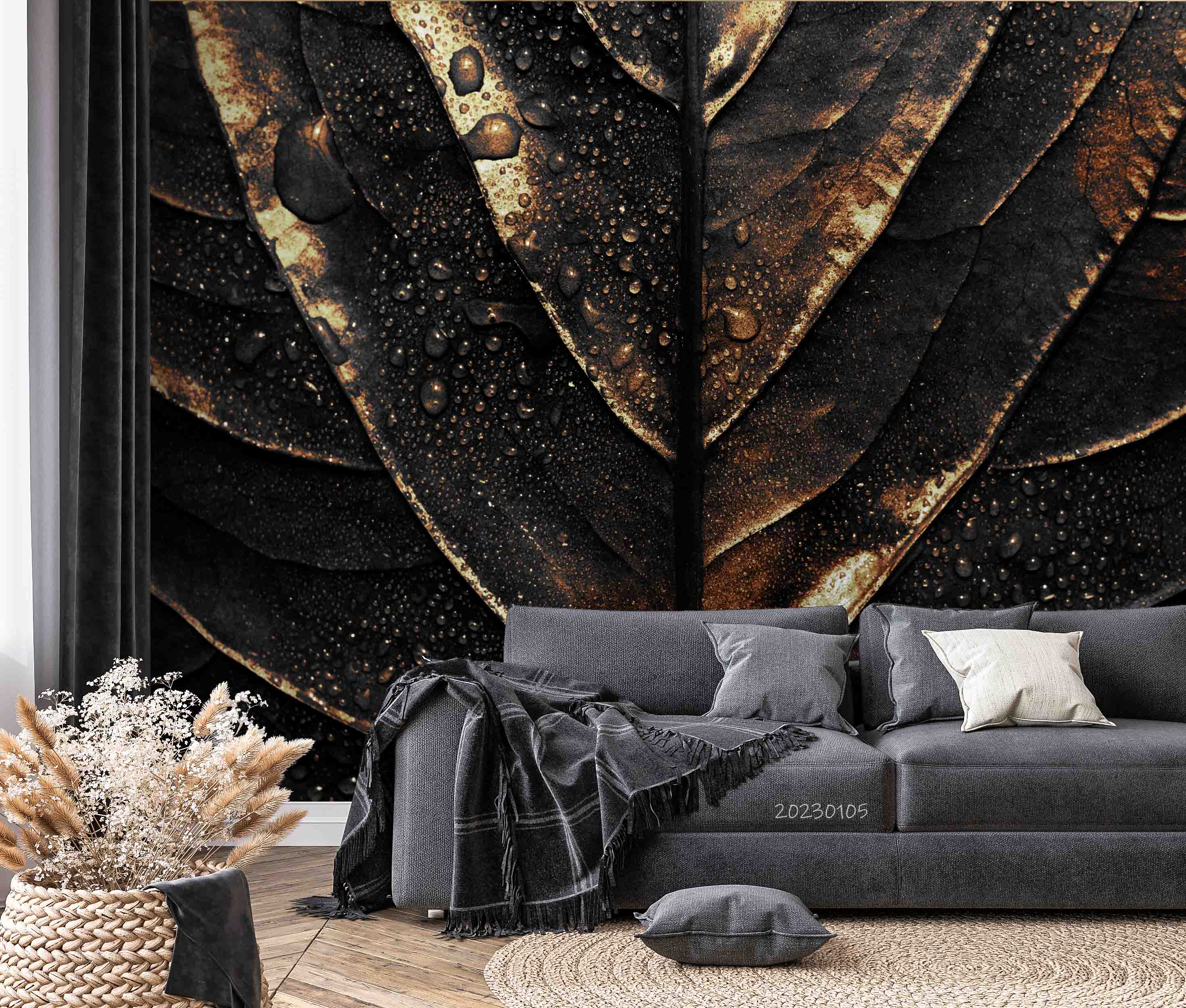 3D Vintage Wet Alocasia Leaf Wall Mural Wallpaper GD 1831- Jess Art Decoration
