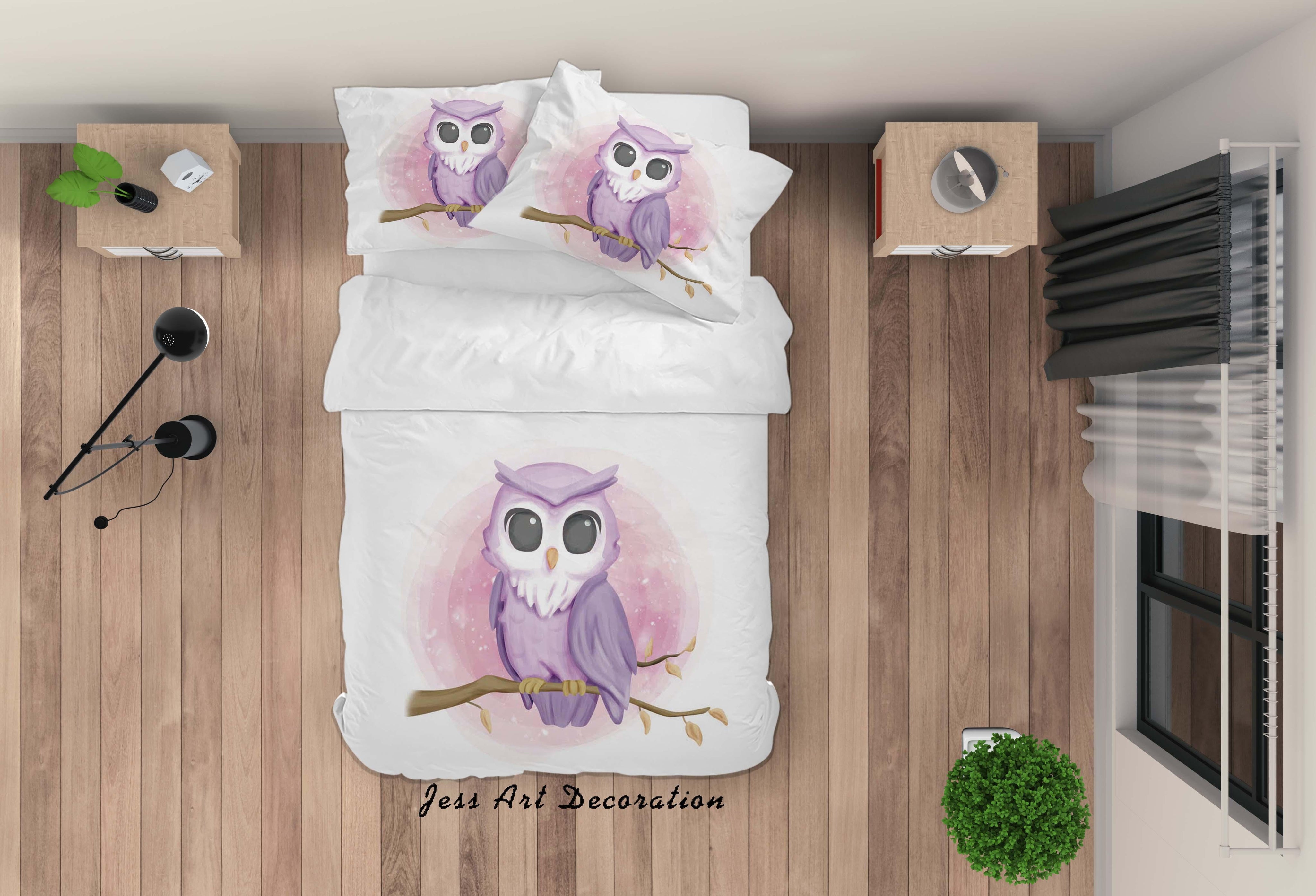 3D White Owl Quilt Cover Set Bedding Set Duvet Cover Pillowcases SF83- Jess Art Decoration