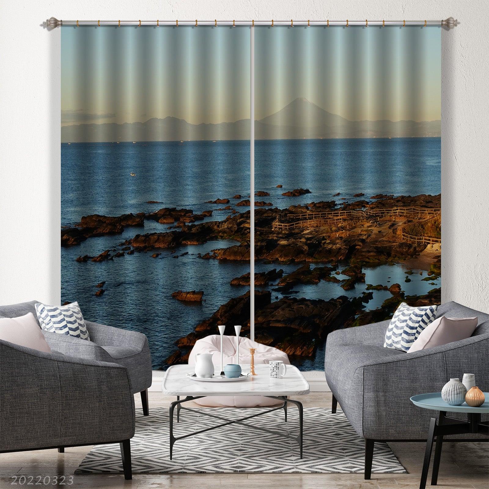 3D Sea Reef Mountain Landscape Curtains and Drapes GD 2636- Jess Art Decoration