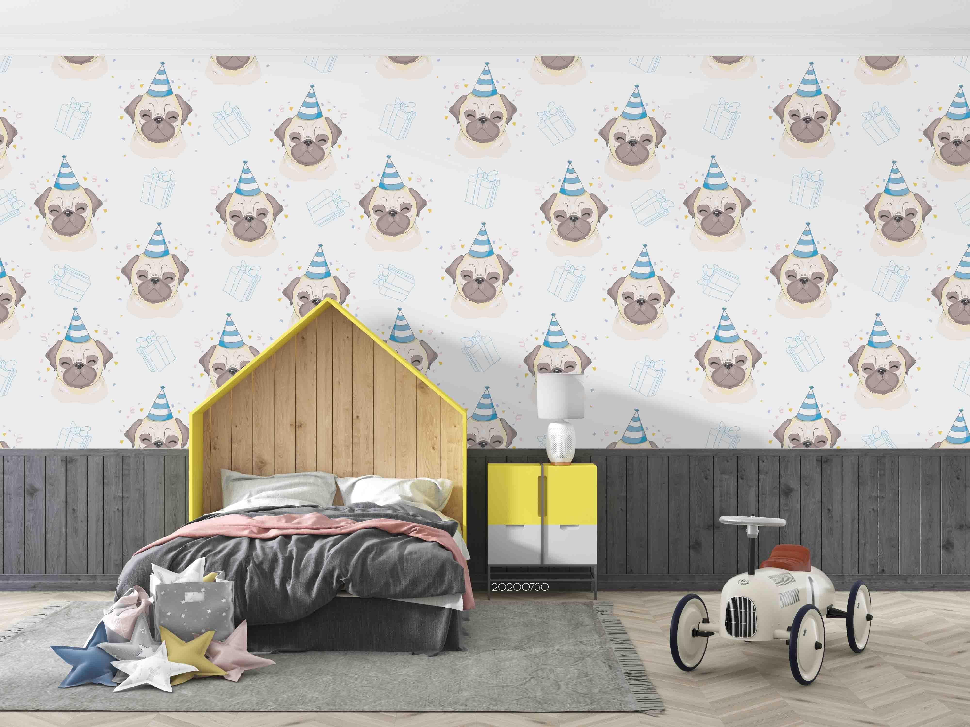 3D Cartoon Cute Pug Wall Mural Wallpaper LXL 332- Jess Art Decoration