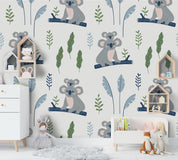 3D Cartoon Koala Leaves Wall Mural Wallpaper A179 LQH- Jess Art Decoration