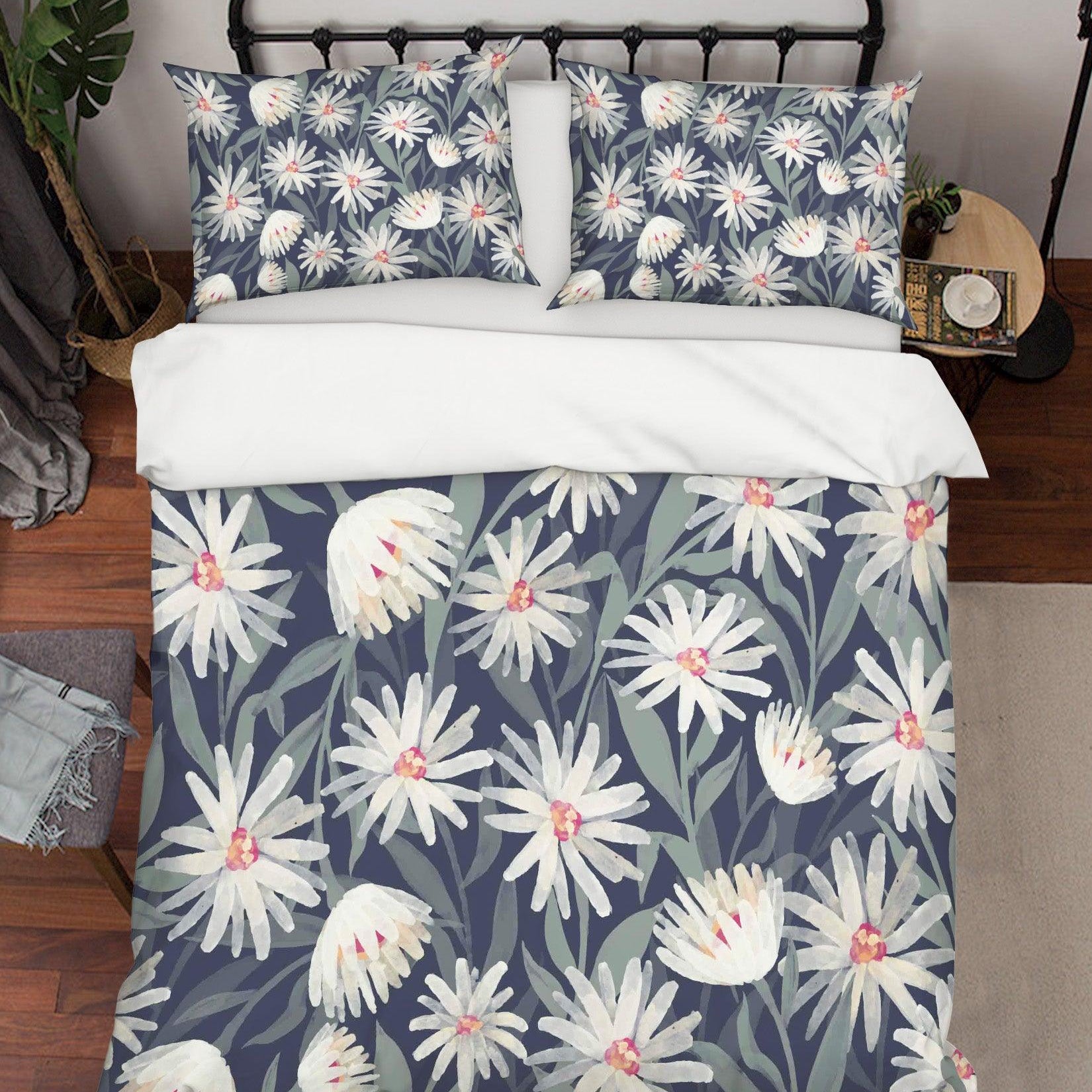 3D White Flowers Quilt Cover Set Bedding Set Pillowcases 221- Jess Art Decoration