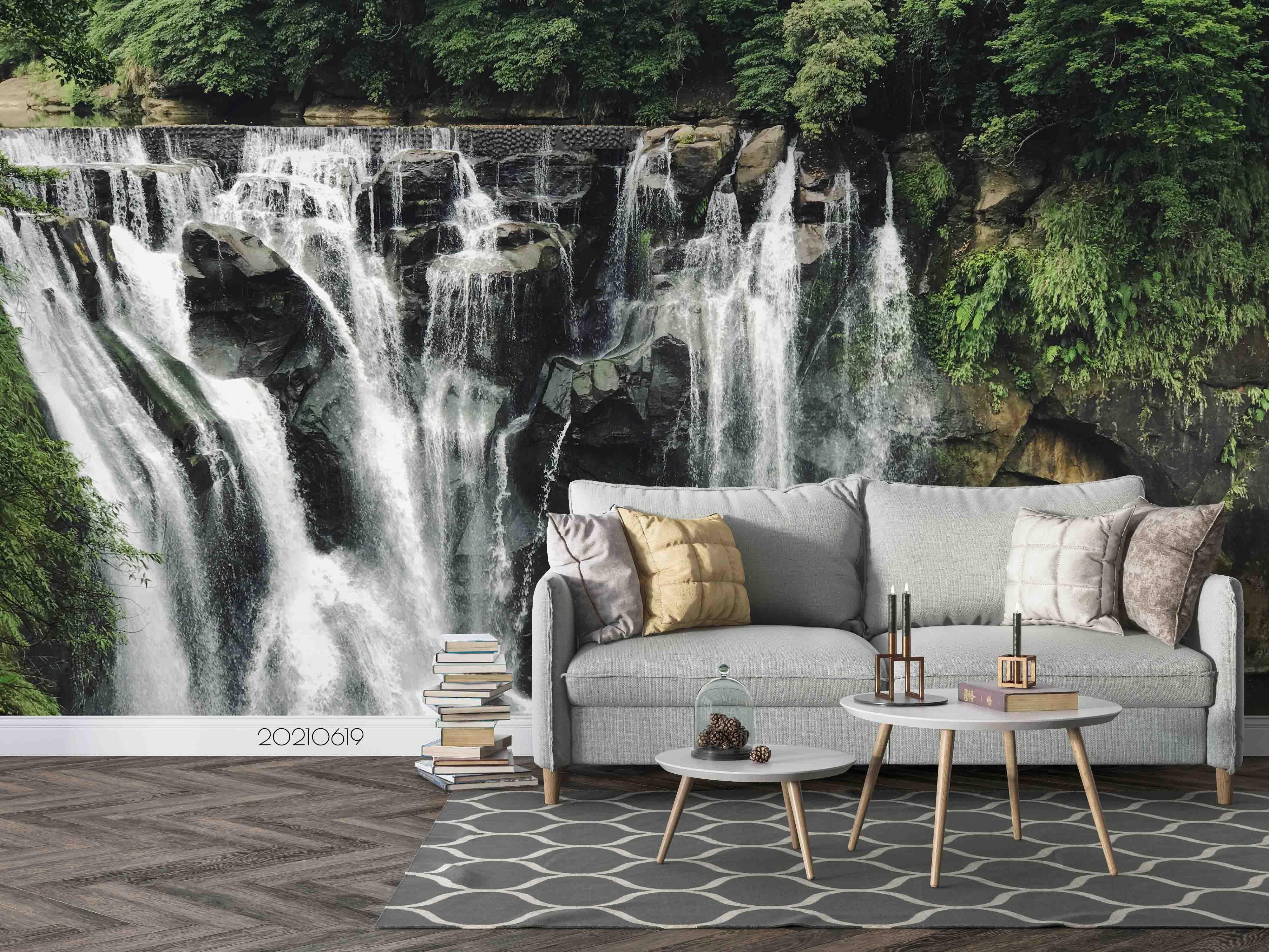 3D Green Forest Waterfall Landscape Wall Mural Wallpaper LQH 170- Jess Art Decoration