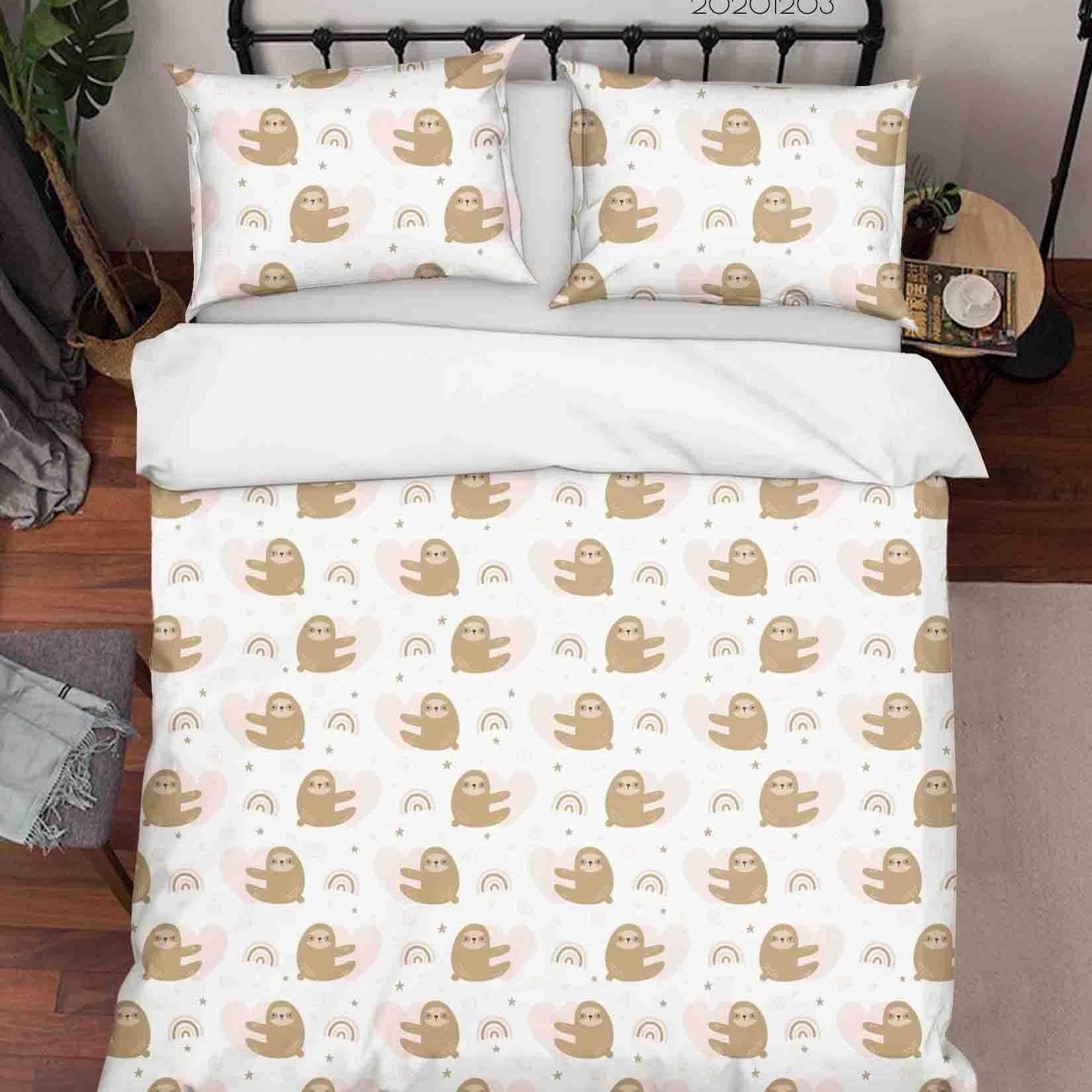 3D Cartoon Hand Drawn Cute Sloth Rainbow Star Illustration Animal Quilt Cover Set Bedding Set Duvet Cover Pillowcases LXL- Jess Art Decoration