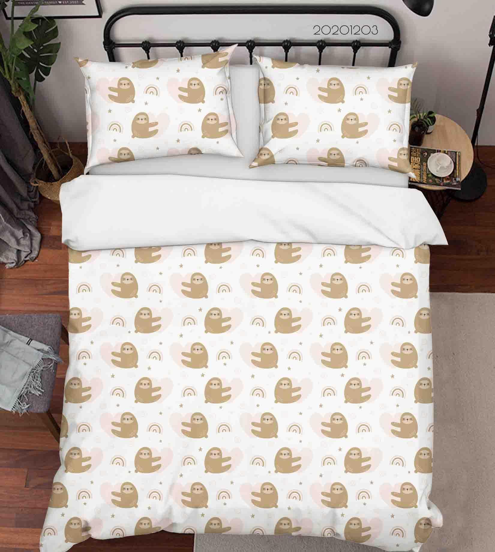 3D Cartoon Hand Drawn Cute Sloth Rainbow Star Illustration Animal Quilt Cover Set Bedding Set Duvet Cover Pillowcases LXL- Jess Art Decoration
