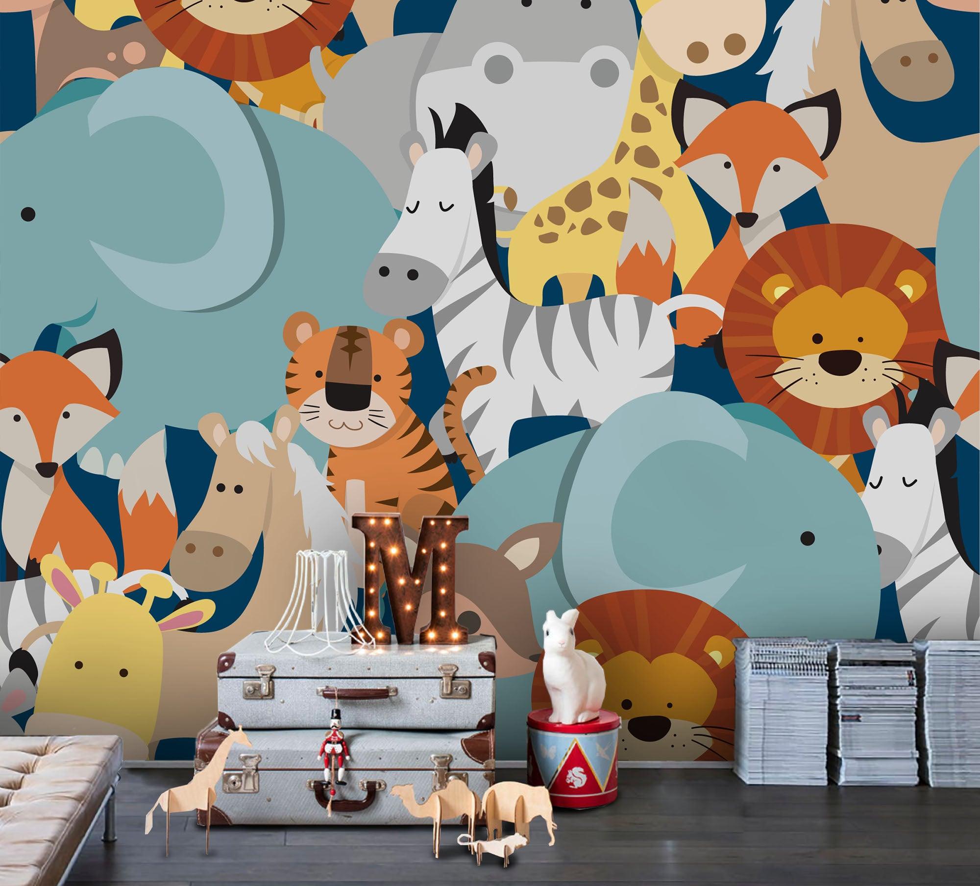3D Cartoon Color Animal Wall Mural Wallpaper A175 LQH- Jess Art Decoration