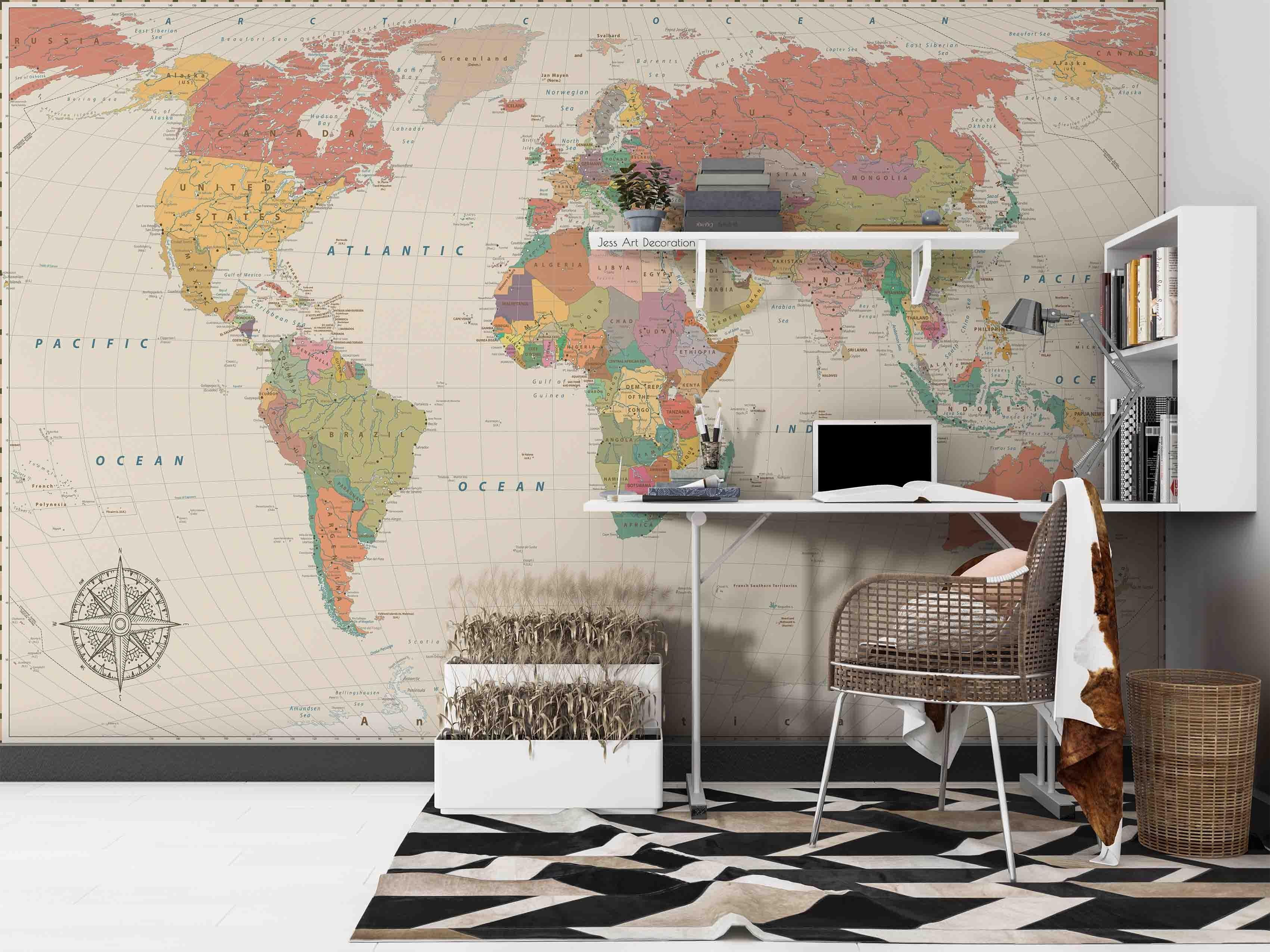 3D World Map Wall Mural Wallpaper  sww 159- Jess Art Decoration