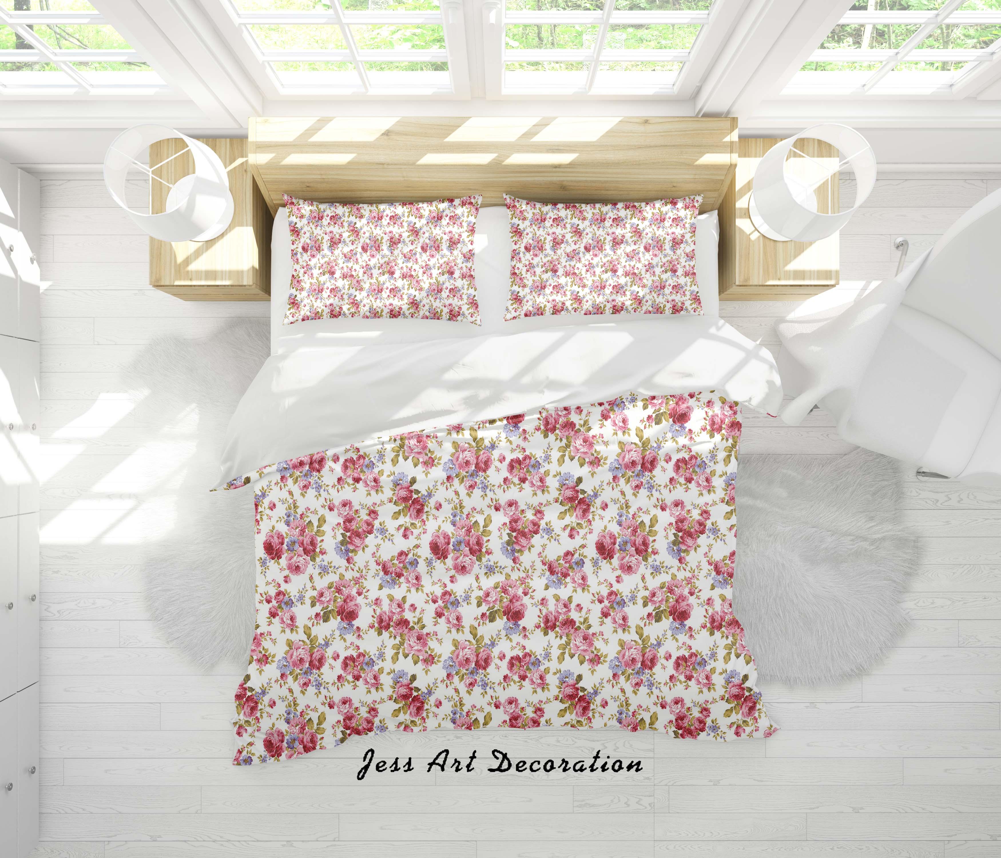 3D White Pink Flowers Quilt Cover Set Bedding Set Duvet Cover Pillowcases SF124- Jess Art Decoration