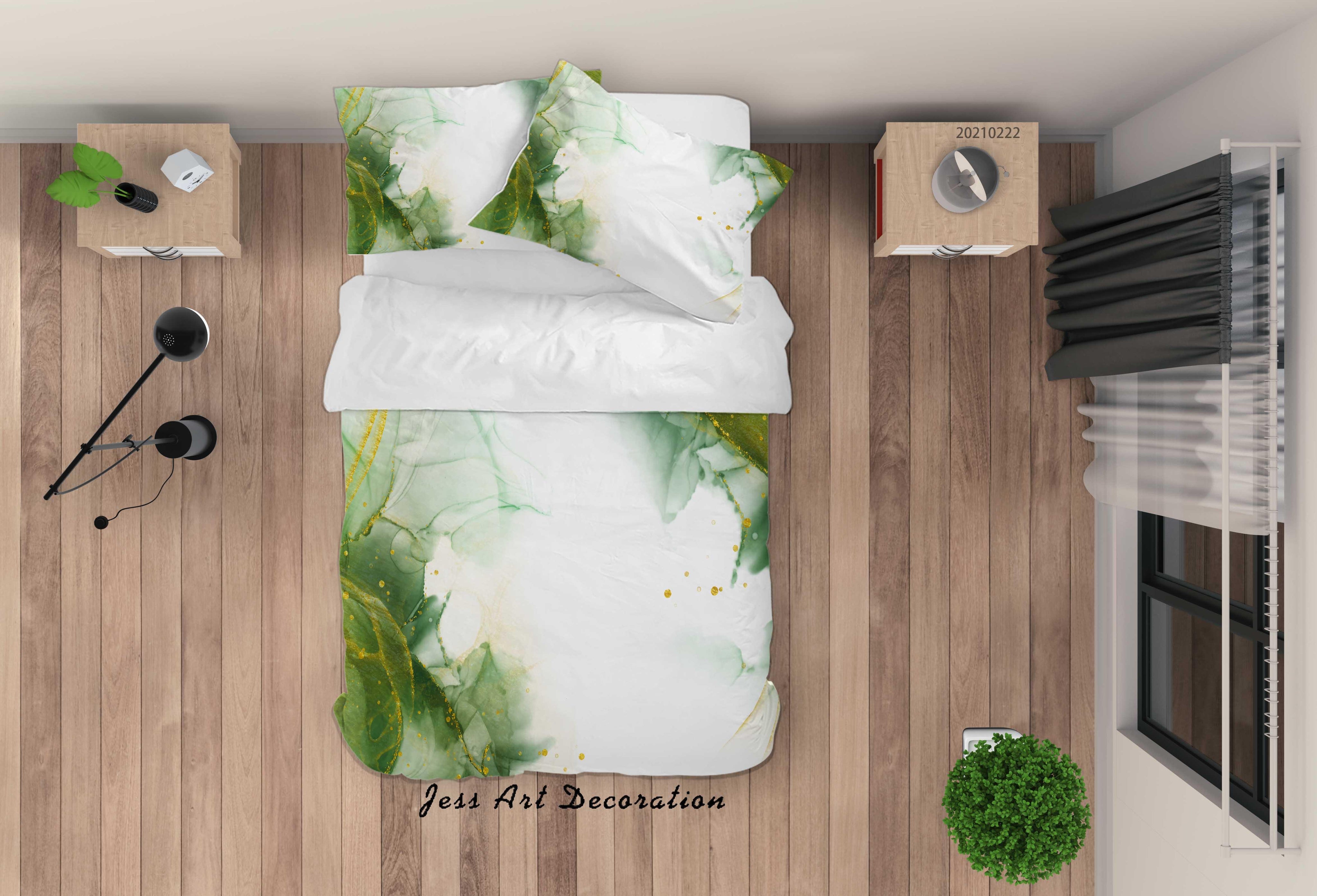 3D Watercolor Green Marble Quilt Cover Set Bedding Set Duvet Cover Pillowcases 153- Jess Art Decoration