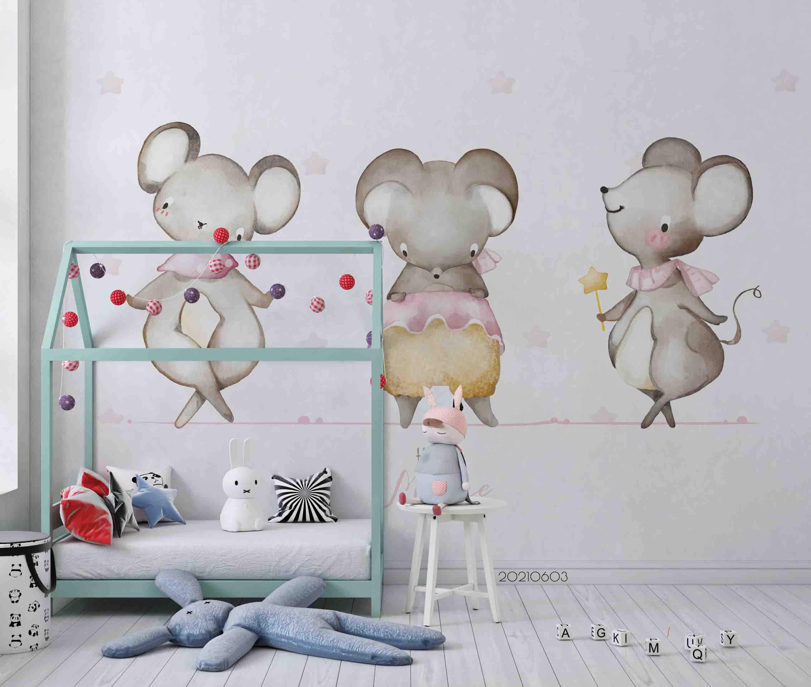 3D  Animal Cartoon Cute Watercolor Wall Mural Wallpaper SWW559- Jess Art Decoration