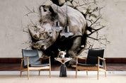 3D Crack Effect Rhinoceros Animal Wall Mural Wallpaper LXL 225- Jess Art Decoration
