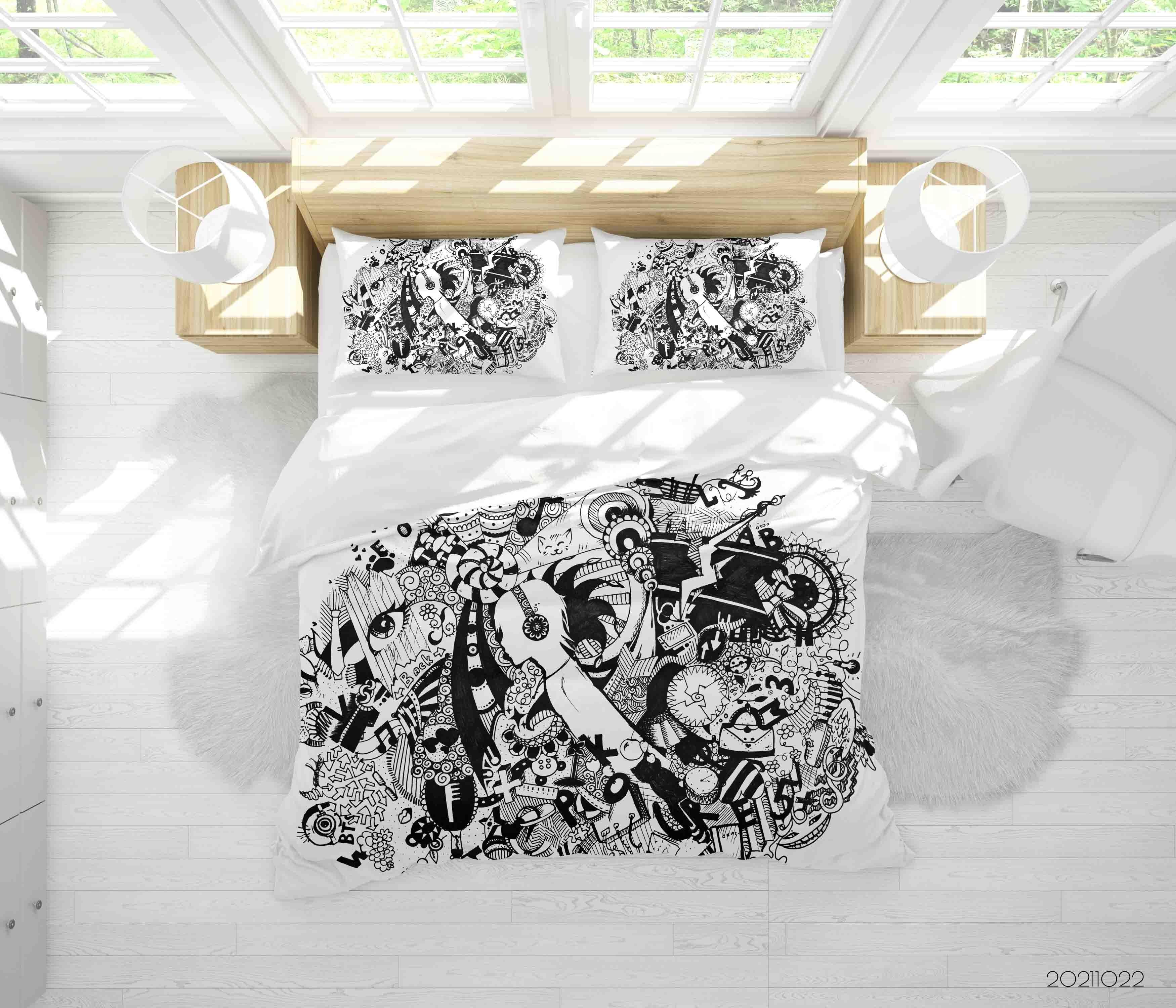3D Abstract Funny Illustration Doodle Quilt Cover Set Bedding Set Duvet Cover Pillowcases 16- Jess Art Decoration
