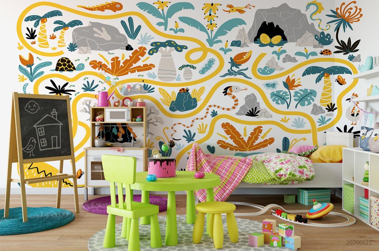 3D Cartoon Leaf Map Animal Tree Wall Mural Wallpaper A233 LQH- Jess Art Decoration