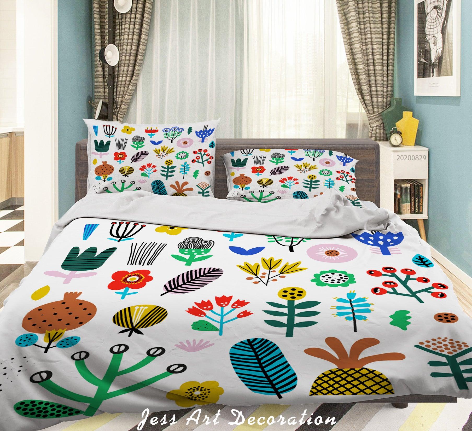 3D Abstract Hand Draw Cartoon Nature Leaves Pattern Quilt Cover Set Bedding Set Duvet Cover Pillowcases WJ 3518- Jess Art Decoration
