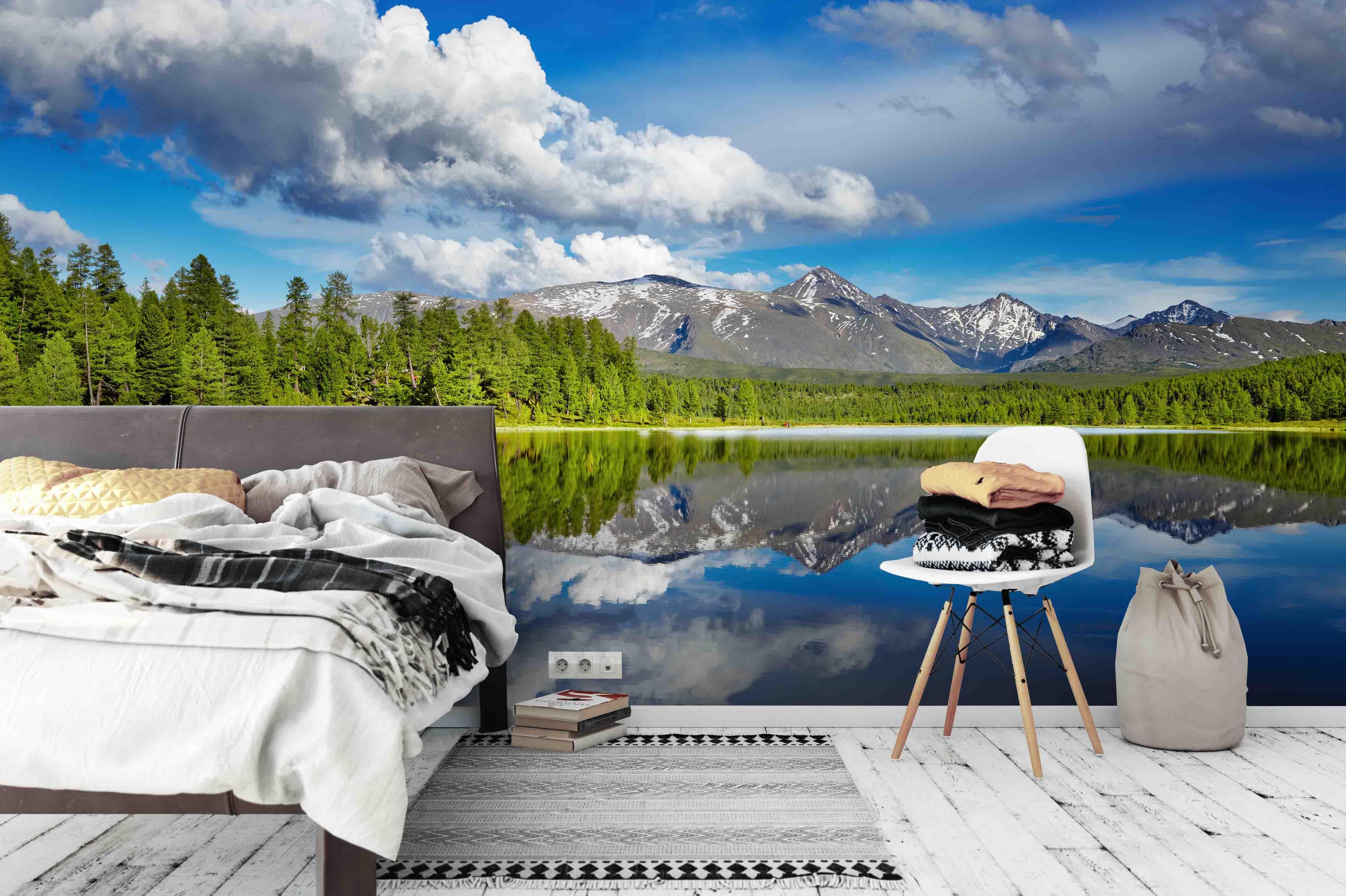 3D Lake Jungle  Snow  Mountain Wall Mural Wallpaper 9- Jess Art Decoration