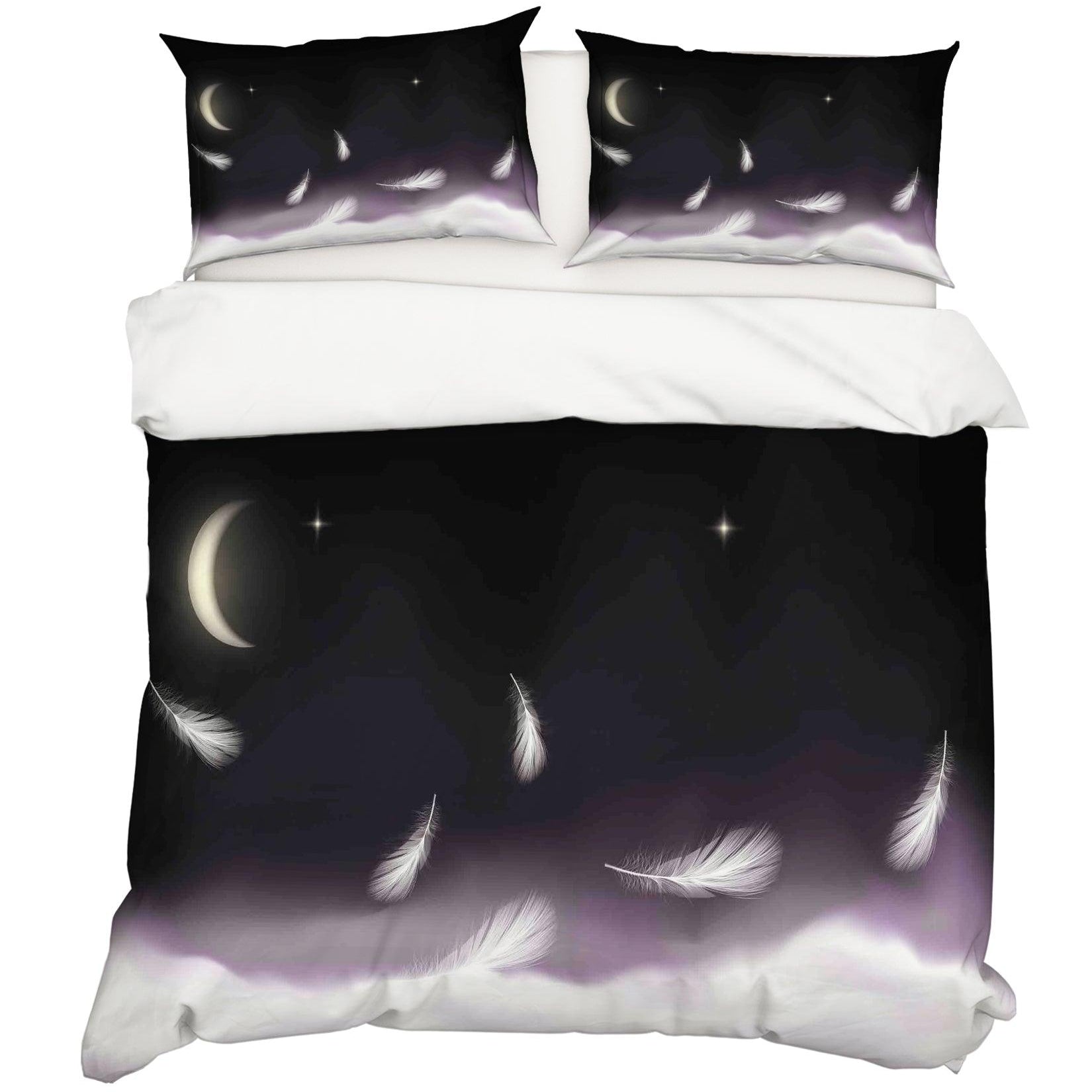 3D White Feathers Black Quilt Cover Set Bedding Set Pillowcases 01- Jess Art Decoration