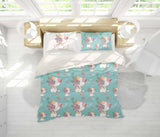 3D Blue Cat Kitty Flower Quilt Cover Set Bedding Set Pillowcases 47- Jess Art Decoration