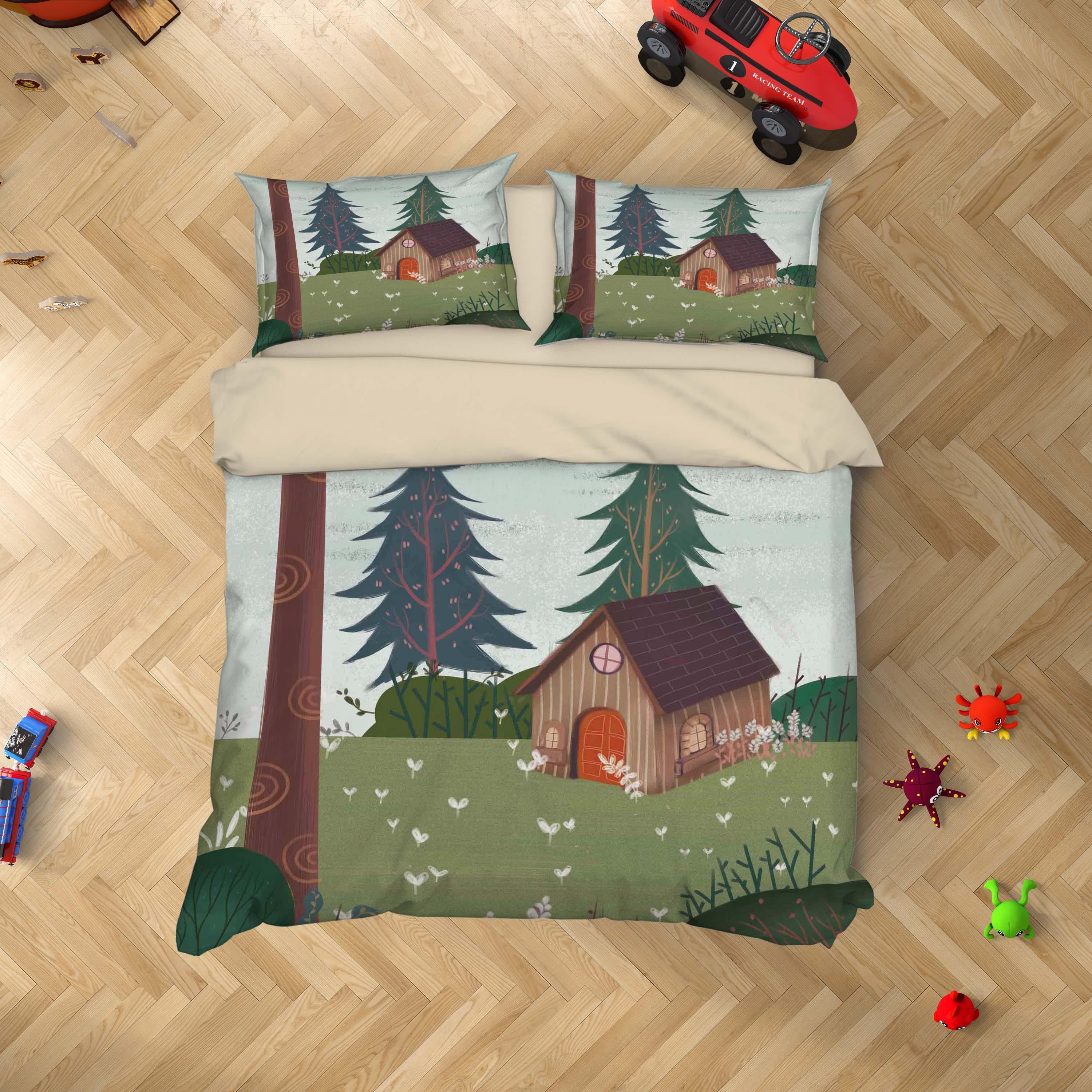 3D House Tree Grass Painting Quilt Cover Set Bedding Set Duvet Cover Pillowcases A478 LQH- Jess Art Decoration