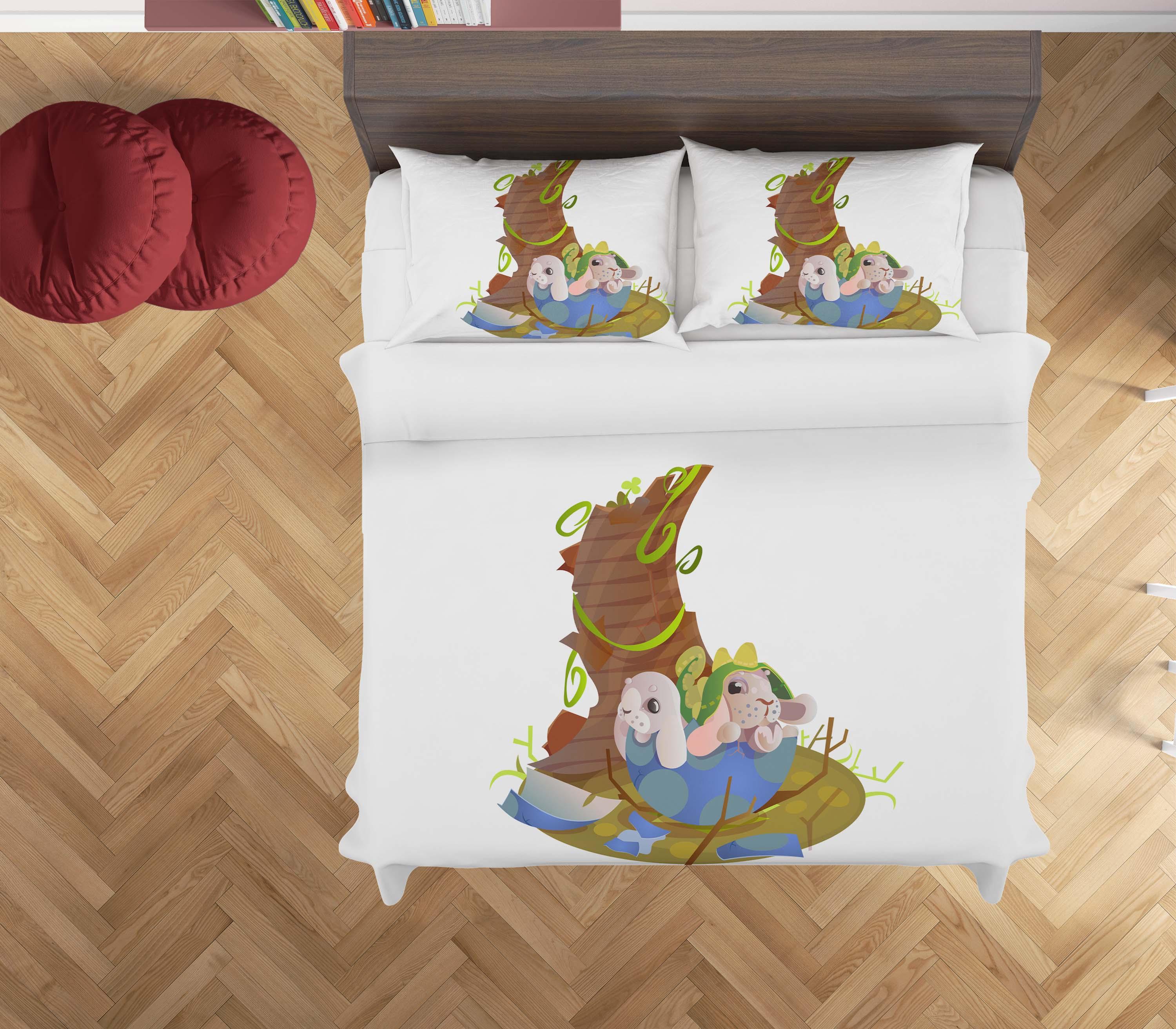 3D White Rabbit Egg Quilt Cover Set Bedding Set Duvet Cover Pillowcases SF18- Jess Art Decoration