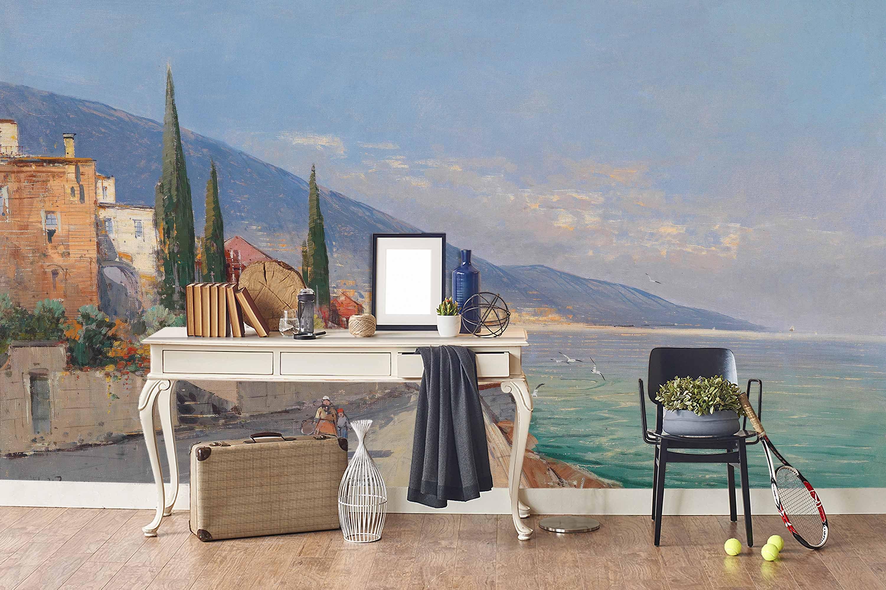 3D blue beach village wall mural wallpaper 28- Jess Art Decoration