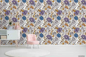 3D Hand Sketching Purple Floral Plant Wall Mural Wallpaper LXL 1318- Jess Art Decoration