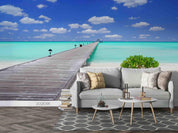 3D Bridge Blue Sky Cloud Sea Landscape Wall Mural Wallpaper LQH 828- Jess Art Decoration