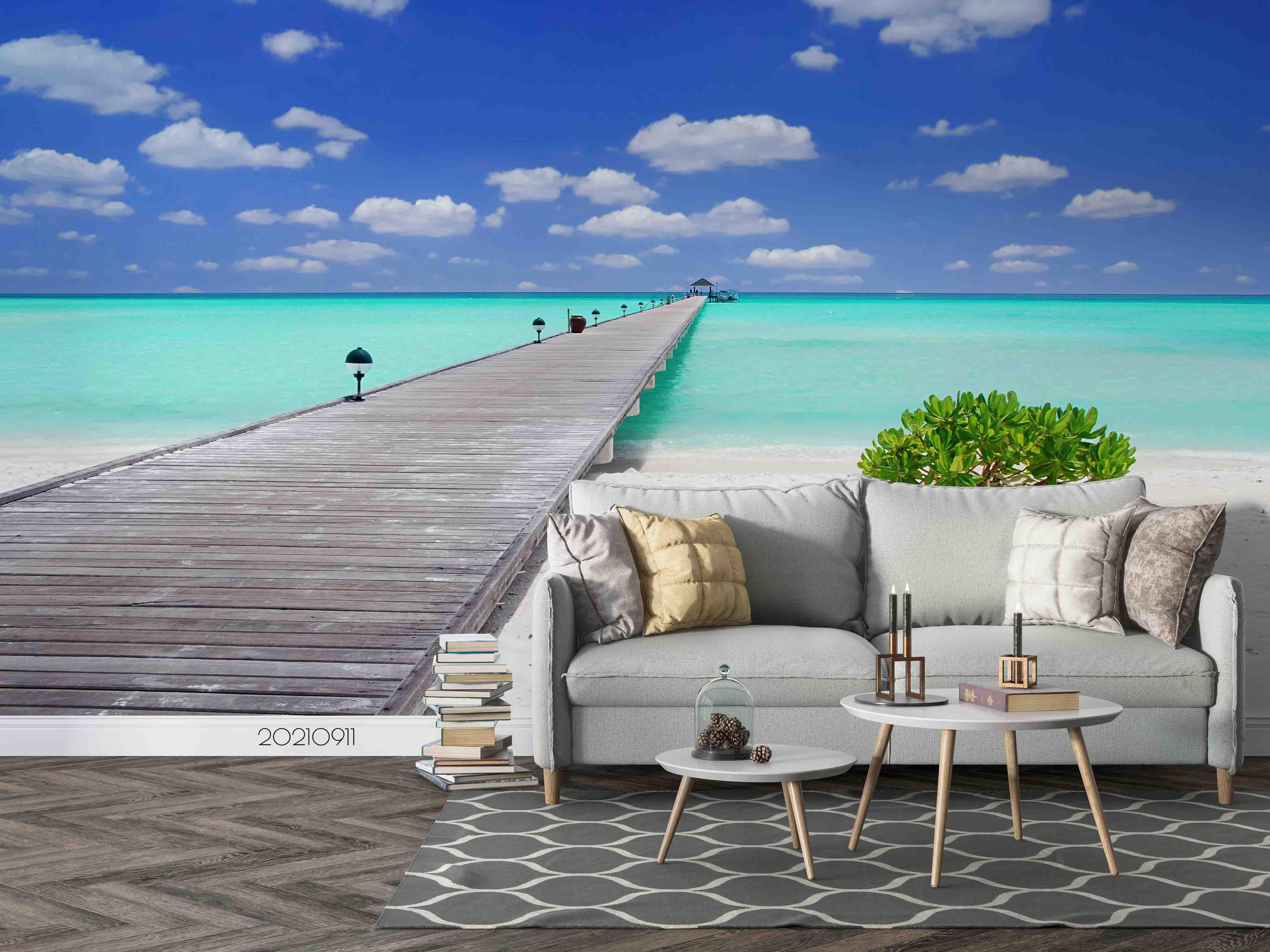 3D Bridge Blue Sky Cloud Sea Landscape Wall Mural Wallpaper LQH 828- Jess Art Decoration