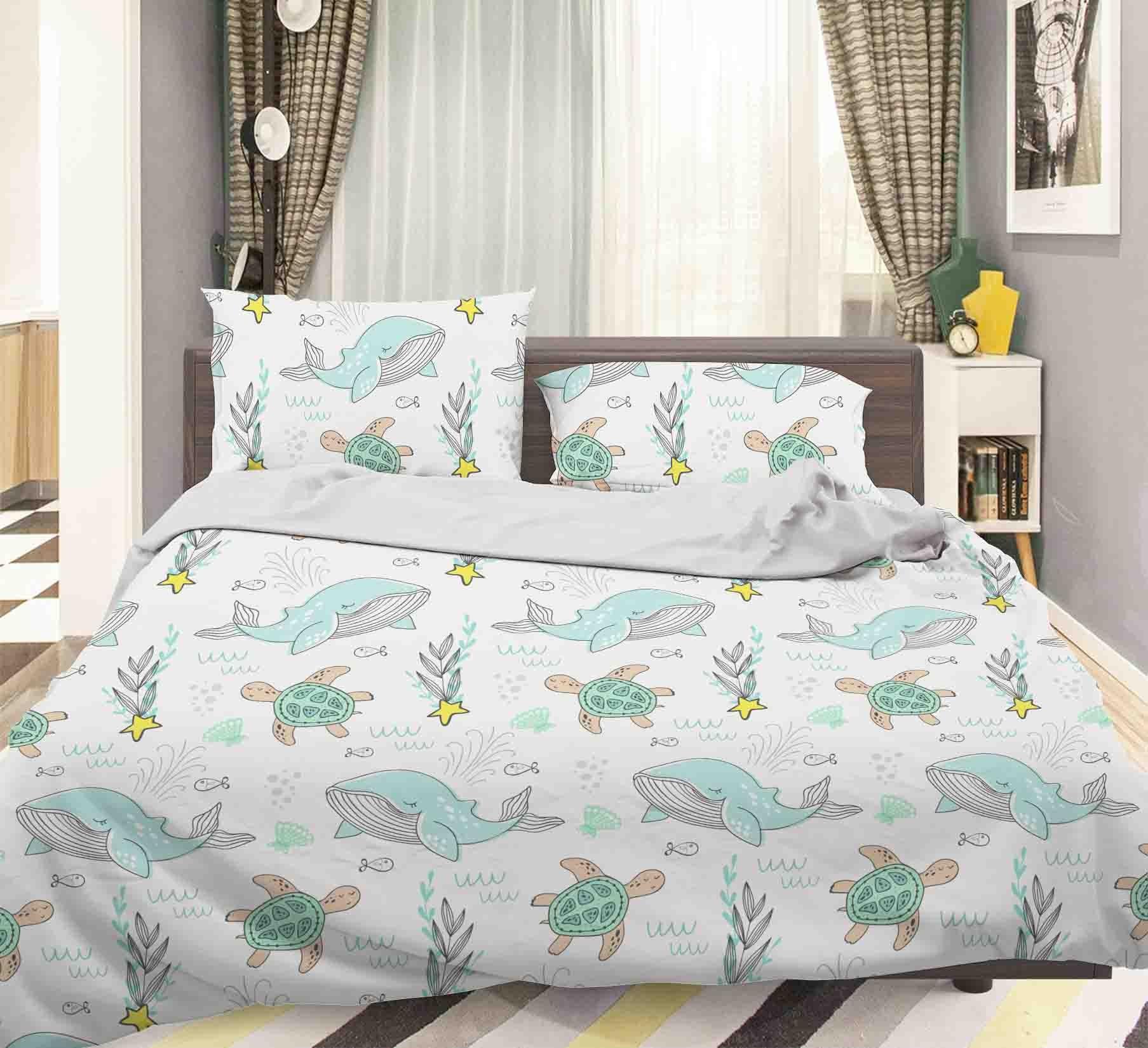 3D Cartoon Green Dolphin Turtle Quilt Cover Set Bedding Set Pillowcases 79- Jess Art Decoration