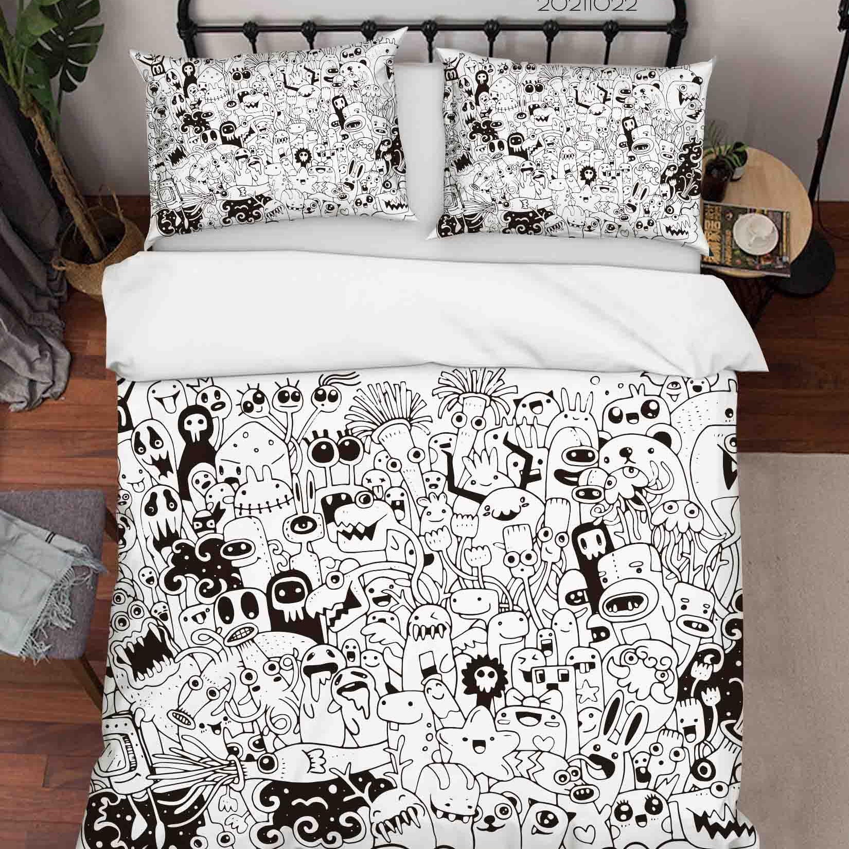 3D Abstract Gray Monster Graffiti Quilt Cover Set Bedding Set Duvet Cover Pillowcases 49- Jess Art Decoration