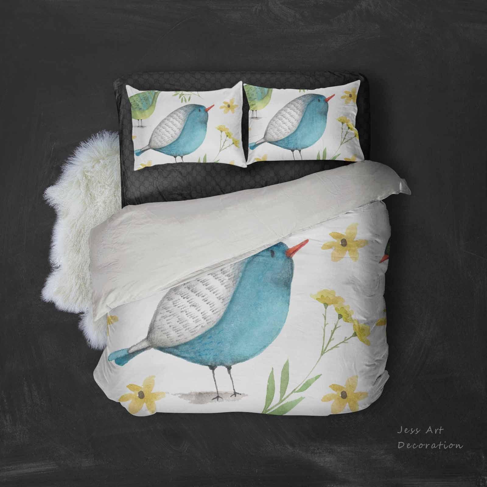 3D White Blue Bird Floral Quilt Cover Set Bedding Set Pillowcases 21- Jess Art Decoration