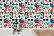 3D Hand Sketching Colorful Bird Floral Leaves Plant Wall Mural Wallpaper LXL 1073- Jess Art Decoration