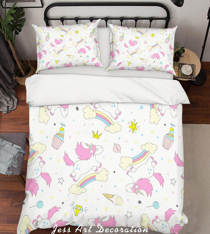 3D Color Cartoon Unicorn Pattern Quilt Cover Set Bedding Set Pillowcases  15- Jess Art Decoration