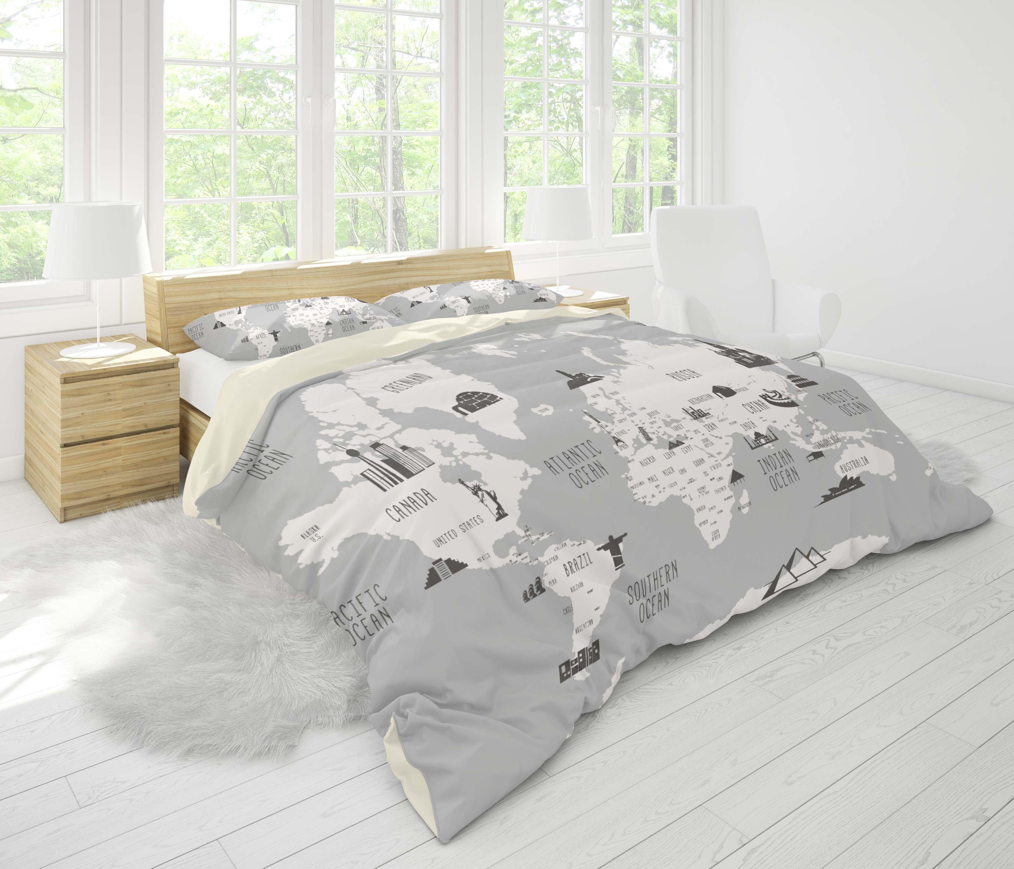 3D Gray World Map Quilt Cover Set Bedding Set Pillowcases 26- Jess Art Decoration