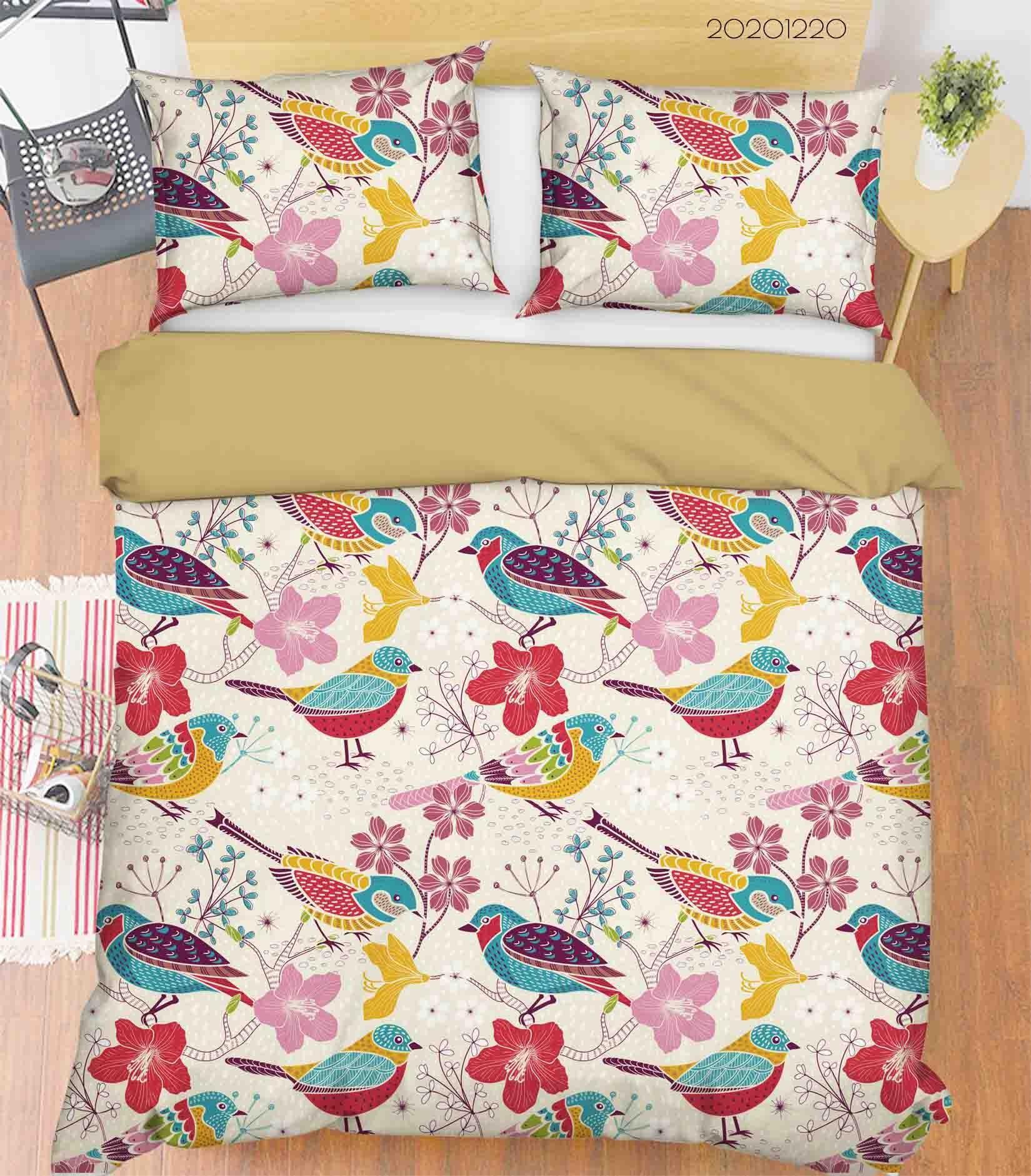 3D Hand Drawn Animal Color Bird Floral Quilt Cover Set Bedding Set Duvet Cover Pillowcases 58- Jess Art Decoration