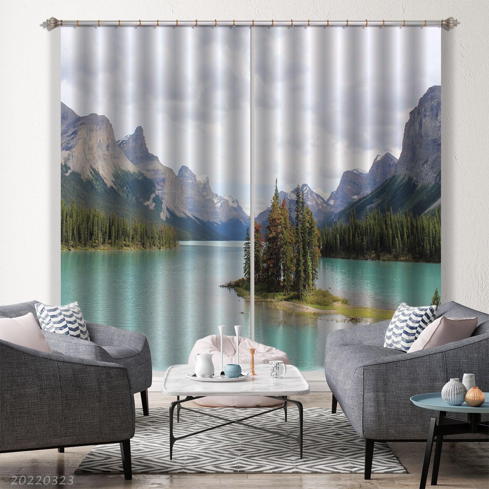 3D Woods Mountain Peak River Scenery Curtains and Drapes GD 2695- Jess Art Decoration
