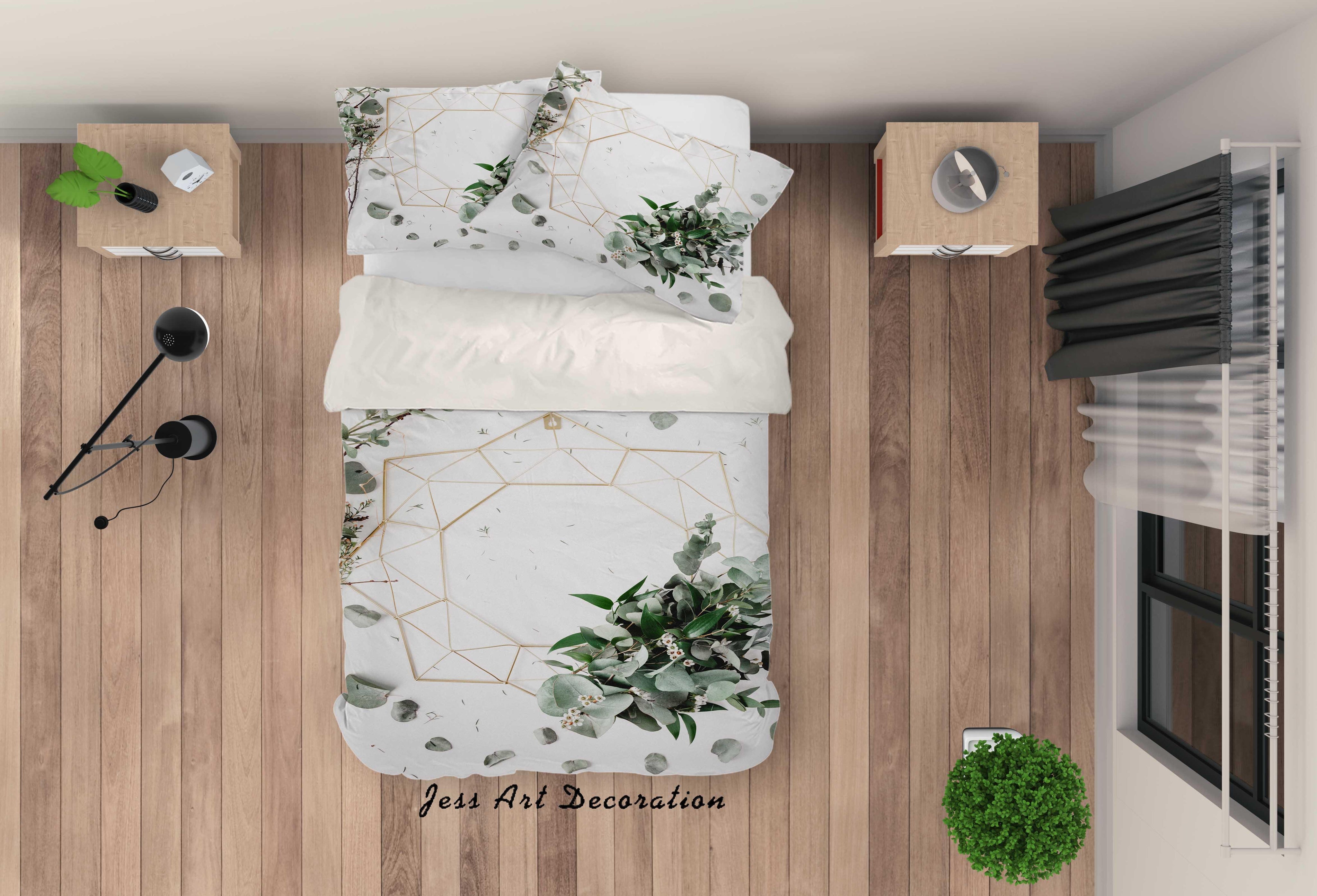3D Green Leaf Geometry Quilt Cover Set Bedding Set Duvet Cover Pillowcases LQH A109- Jess Art Decoration