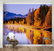 3D Lake  Snow Mountain Jungle Golden Leaves Wall Mural Wallpaper 27- Jess Art Decoration