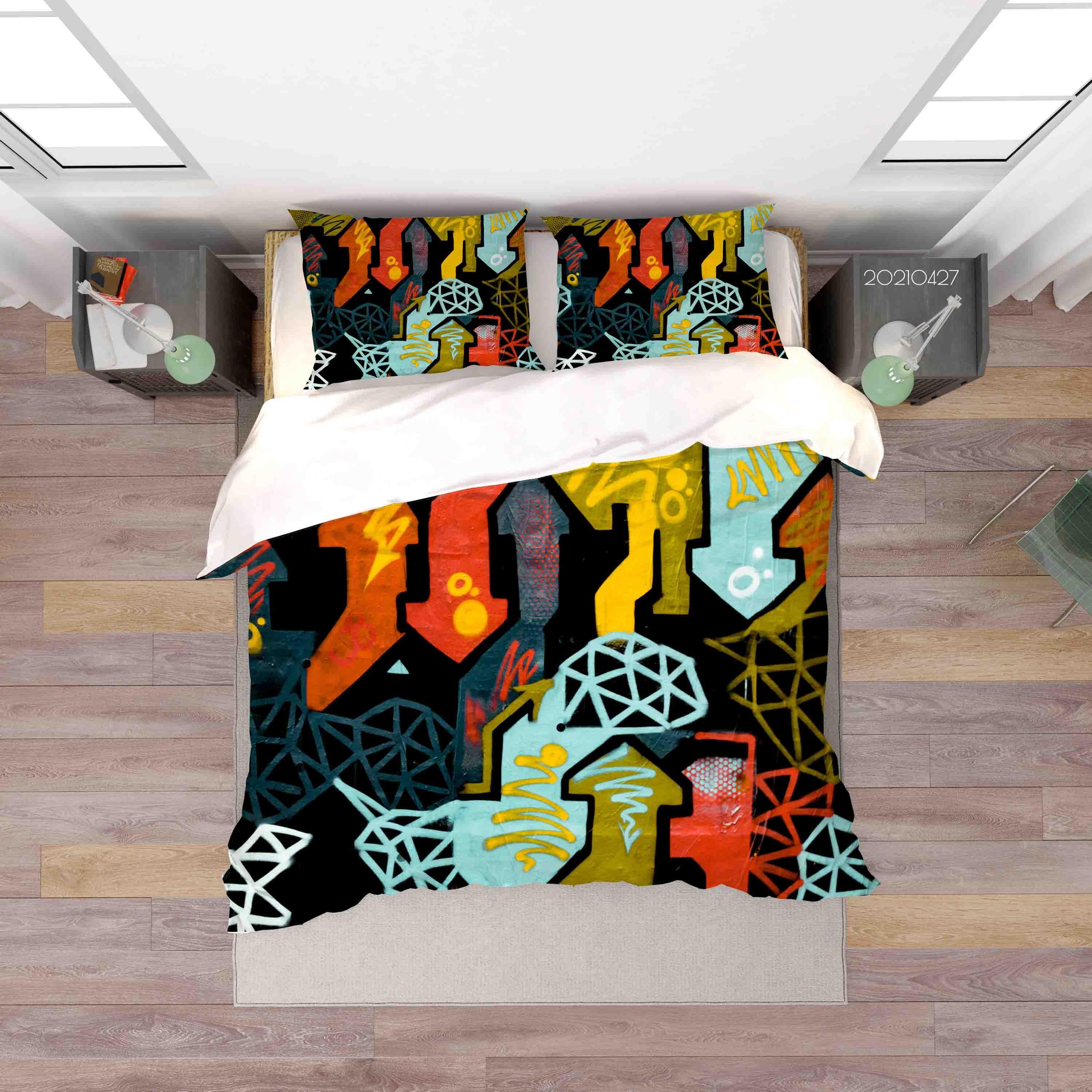 3D Abstract Color Graffiti Quilt Cover Set Bedding Set Duvet Cover Pillowcases 83- Jess Art Decoration