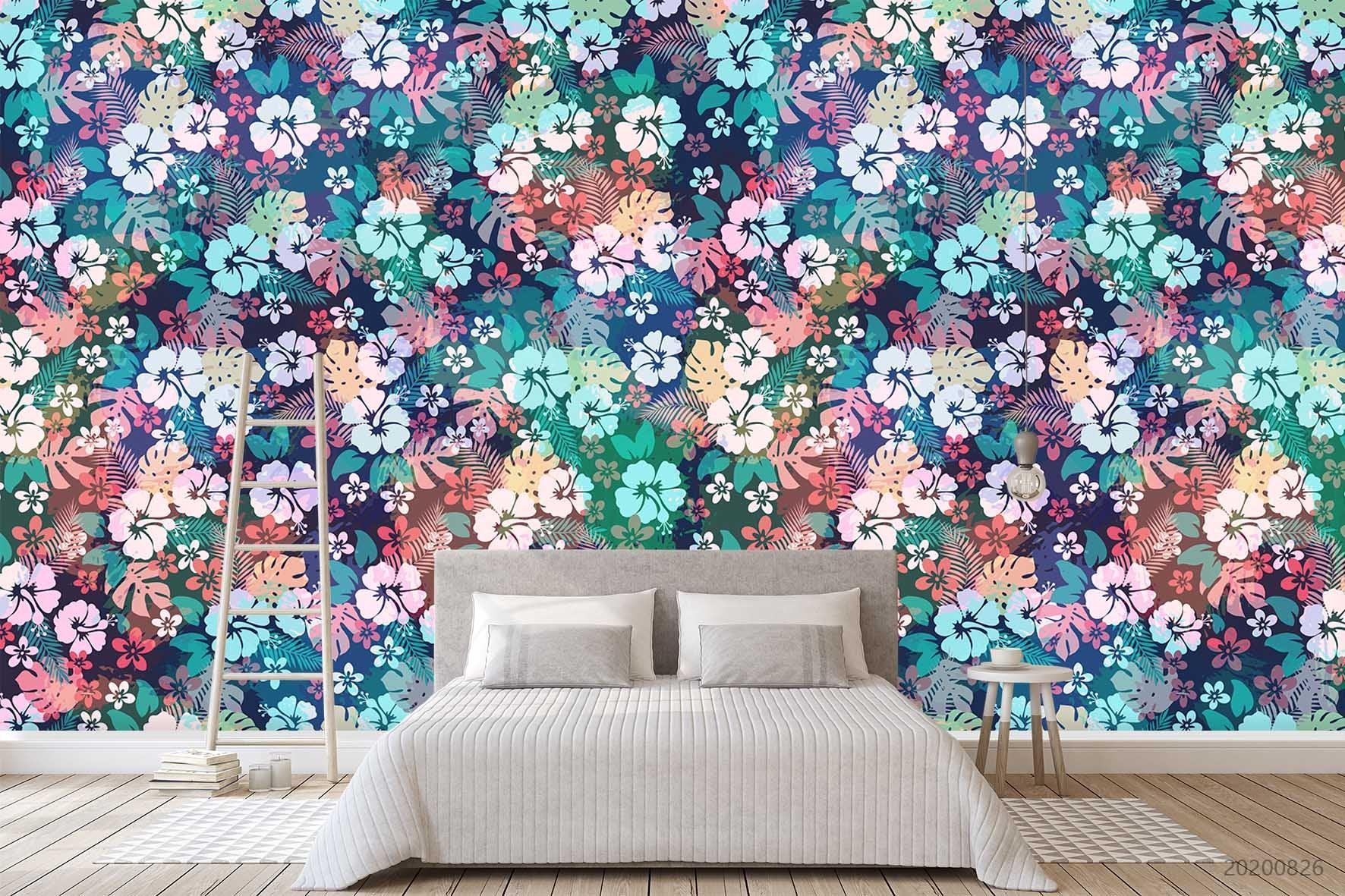 3D Hand Sketching Colorful Floral Plant Wall Mural Wallpaper LXL 1330- Jess Art Decoration