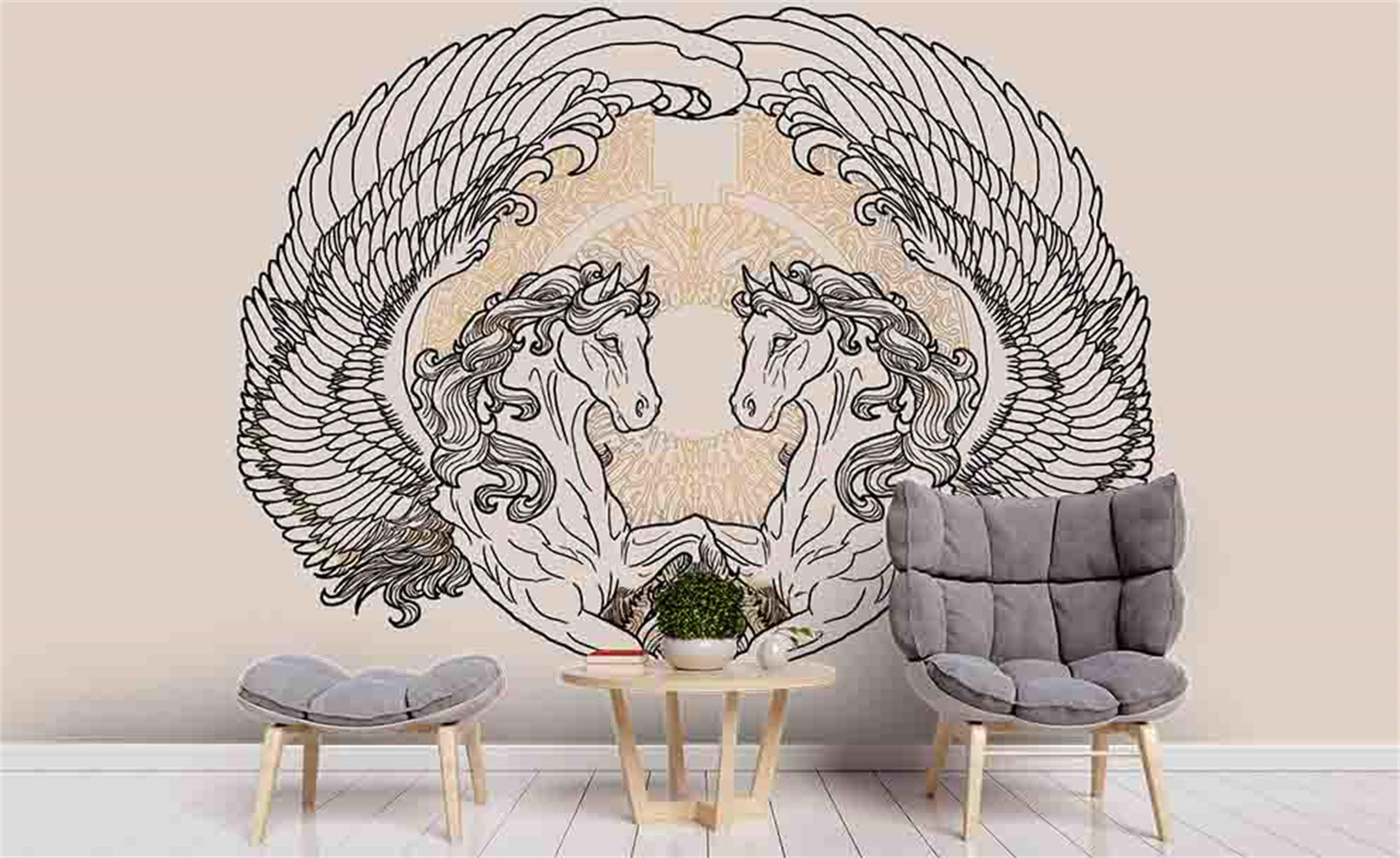 3D Angel Horse Couple Wall Mural Wallpaper 208- Jess Art Decoration