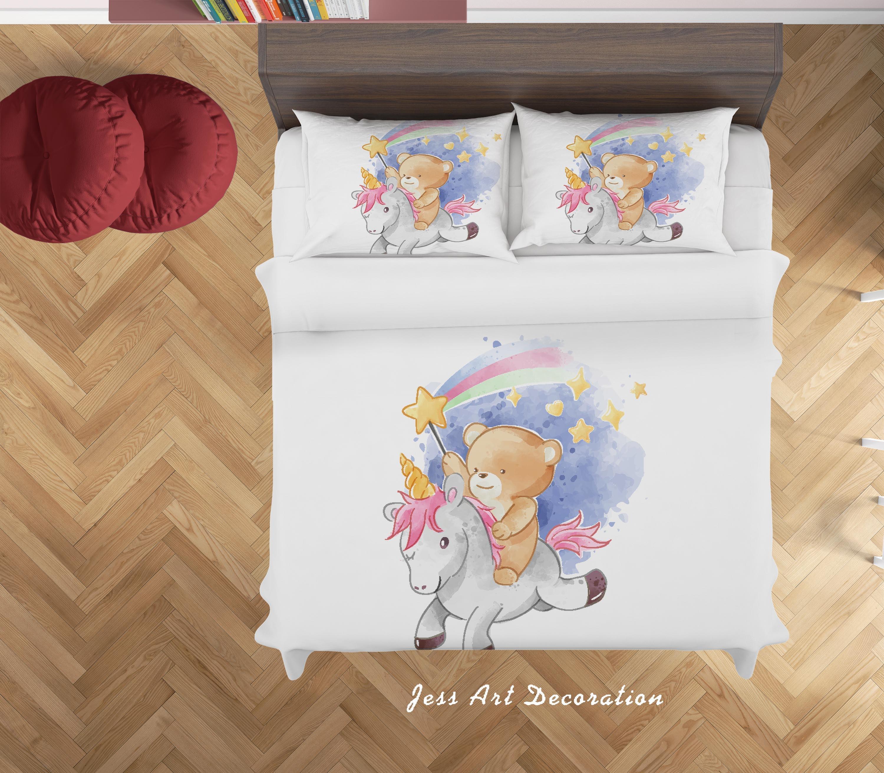3D Bear Unicorn Quilt Cover Set Bedding Set Duvet Cover Pillowcases SF149- Jess Art Decoration