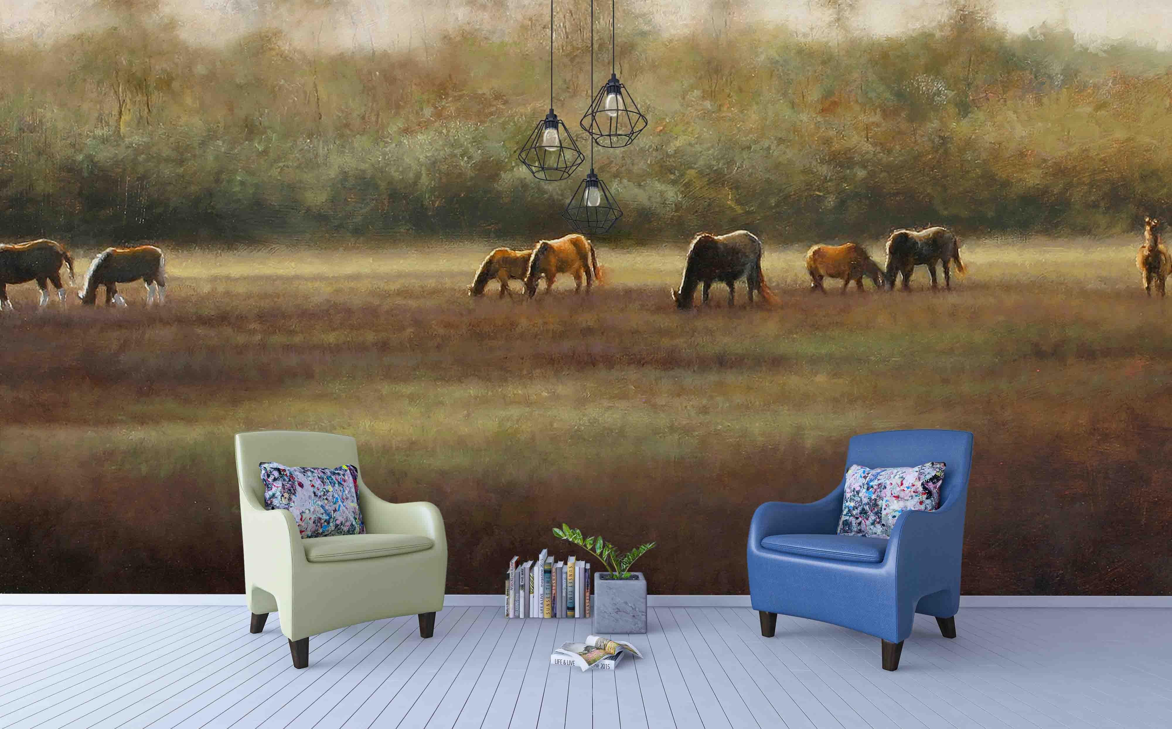 3D Grassland Horses Oil Painting Wall Mural Wallpaper 48- Jess Art Decoration