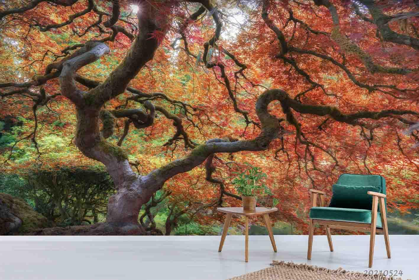 3D Big Red Maple Wall Mural Wallpaper SWW176- Jess Art Decoration