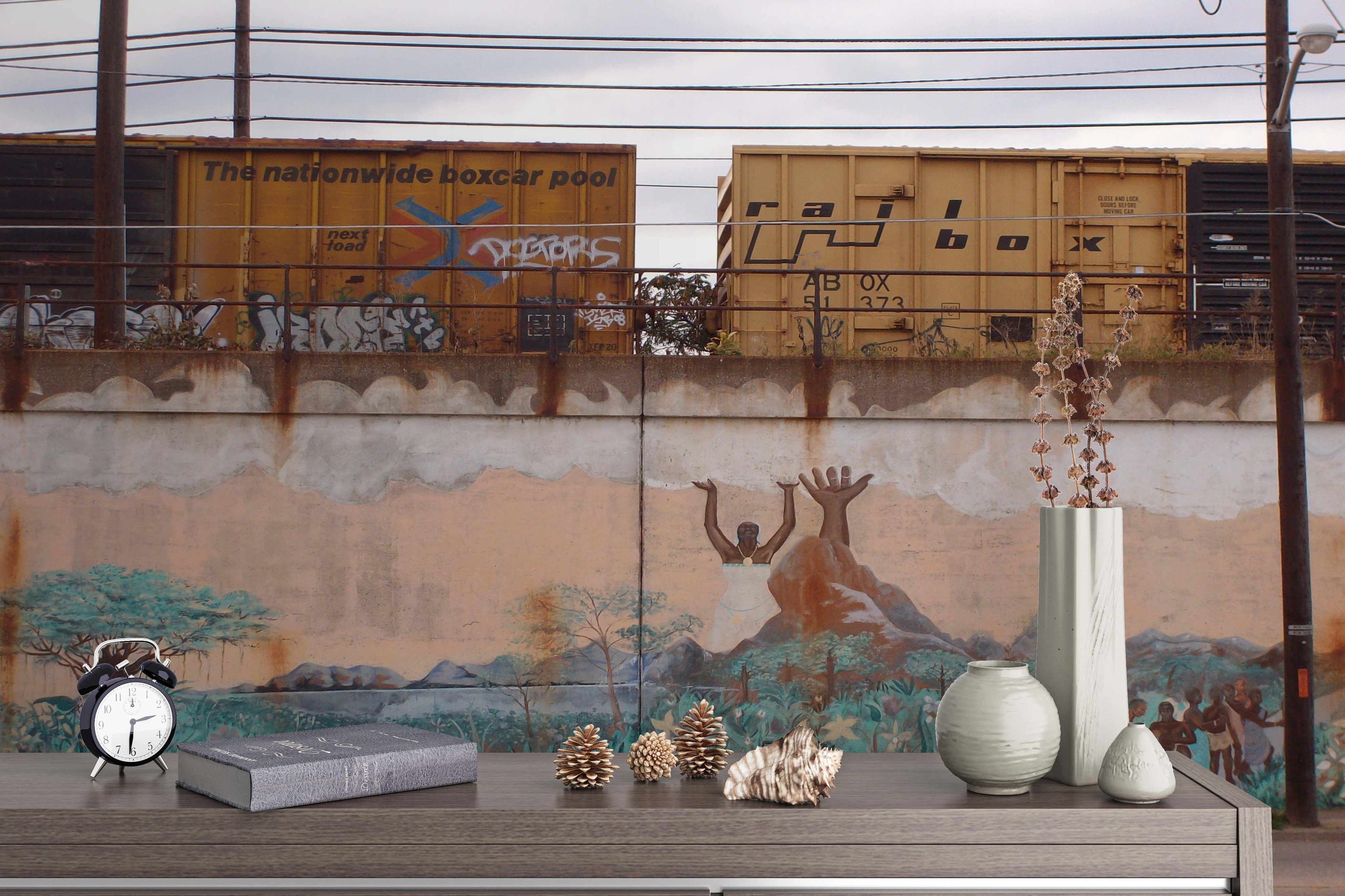 3D Train Container Blue Forest Graffiti Wall Mural Wallpaper 111- Jess Art Decoration