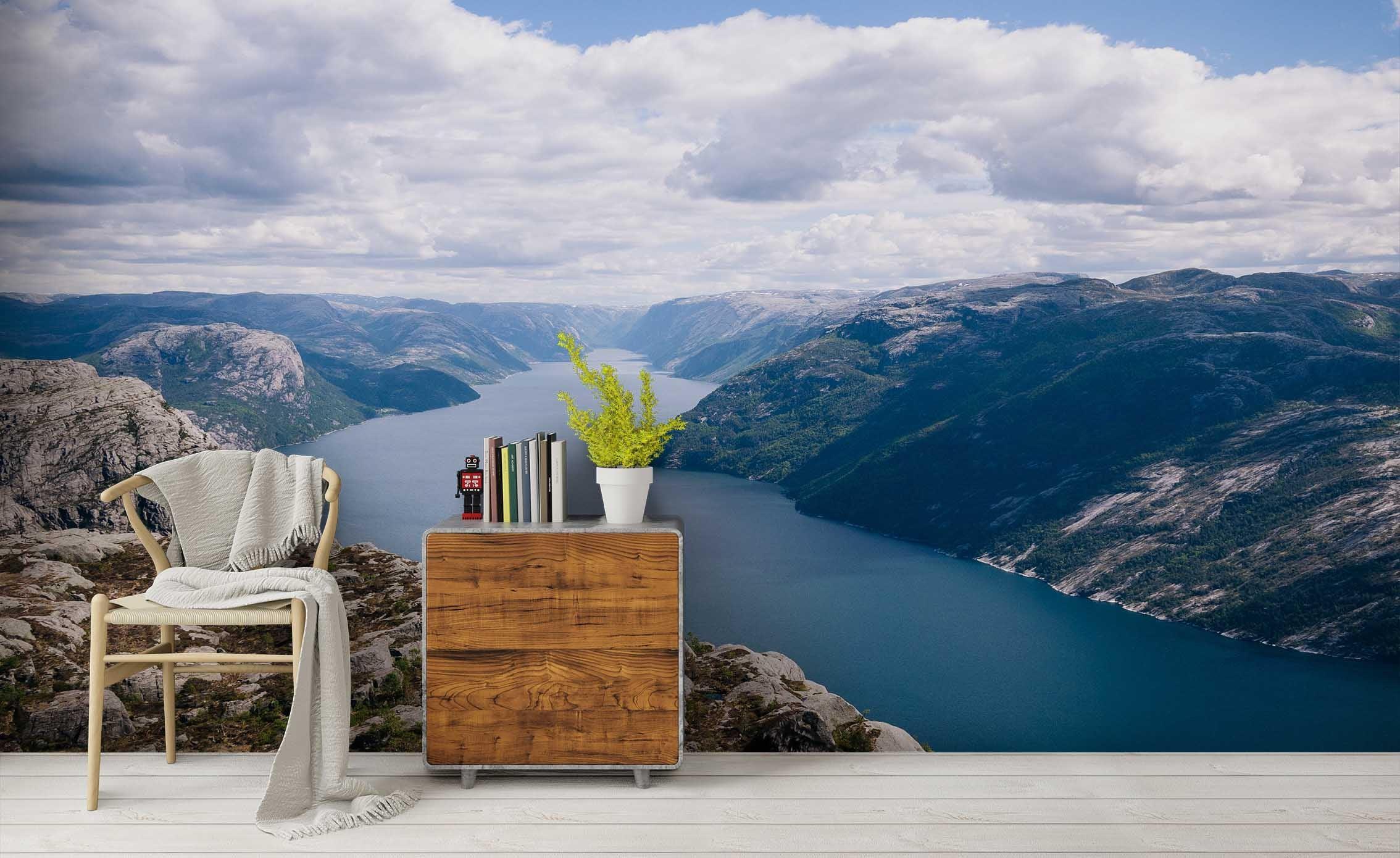 3D Blue Sky Clouds Mountain River Wall Mural Wallpaper 155- Jess Art Decoration