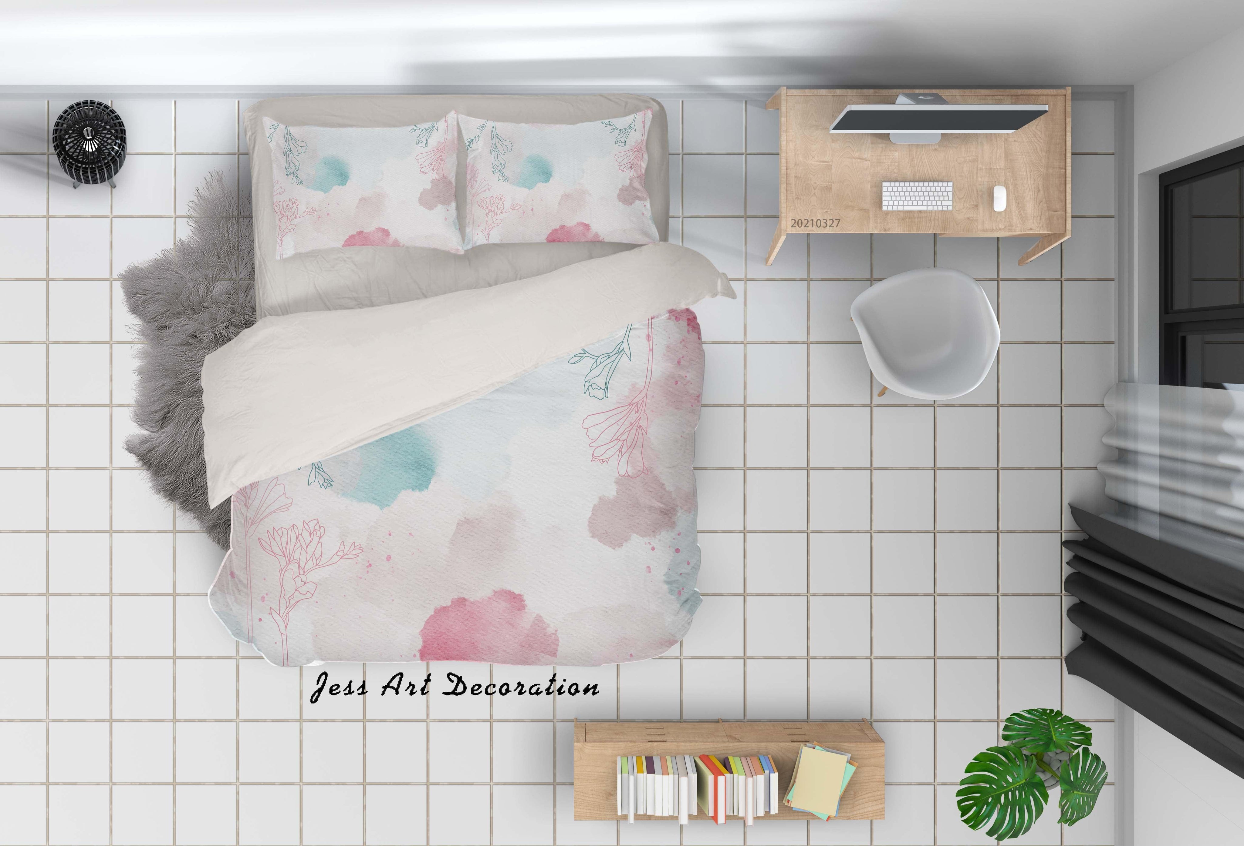 3D Watercolor Floral Pattern Quilt Cover Set Bedding Set Duvet Cover Pillowcases 308- Jess Art Decoration