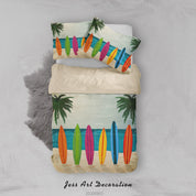 3D Beach Palm Tree Colorful Surfboard Quilt Cover Set Bedding Set Duvet Cover Pillowcases LXL 18- Jess Art Decoration