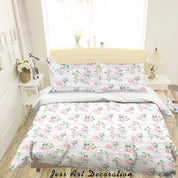 3D Pink Rose FLowers Leaves Pattern Quilt Cover Set Bedding Set Duvet Cover Pillowcases WJ 1445- Jess Art Decoration