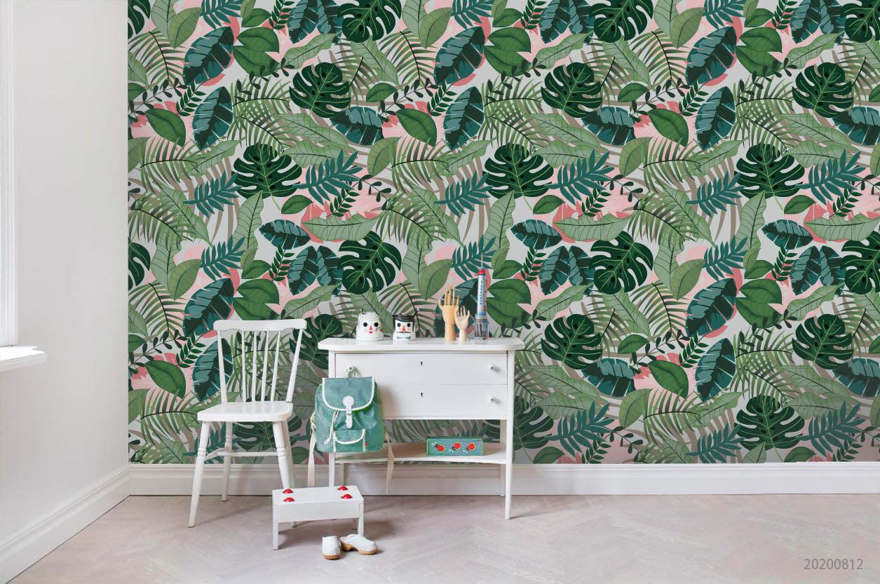 3D Hand Sketching Floral Green Leaves Plant Wall Mural Wallpaper LXL 1065- Jess Art Decoration