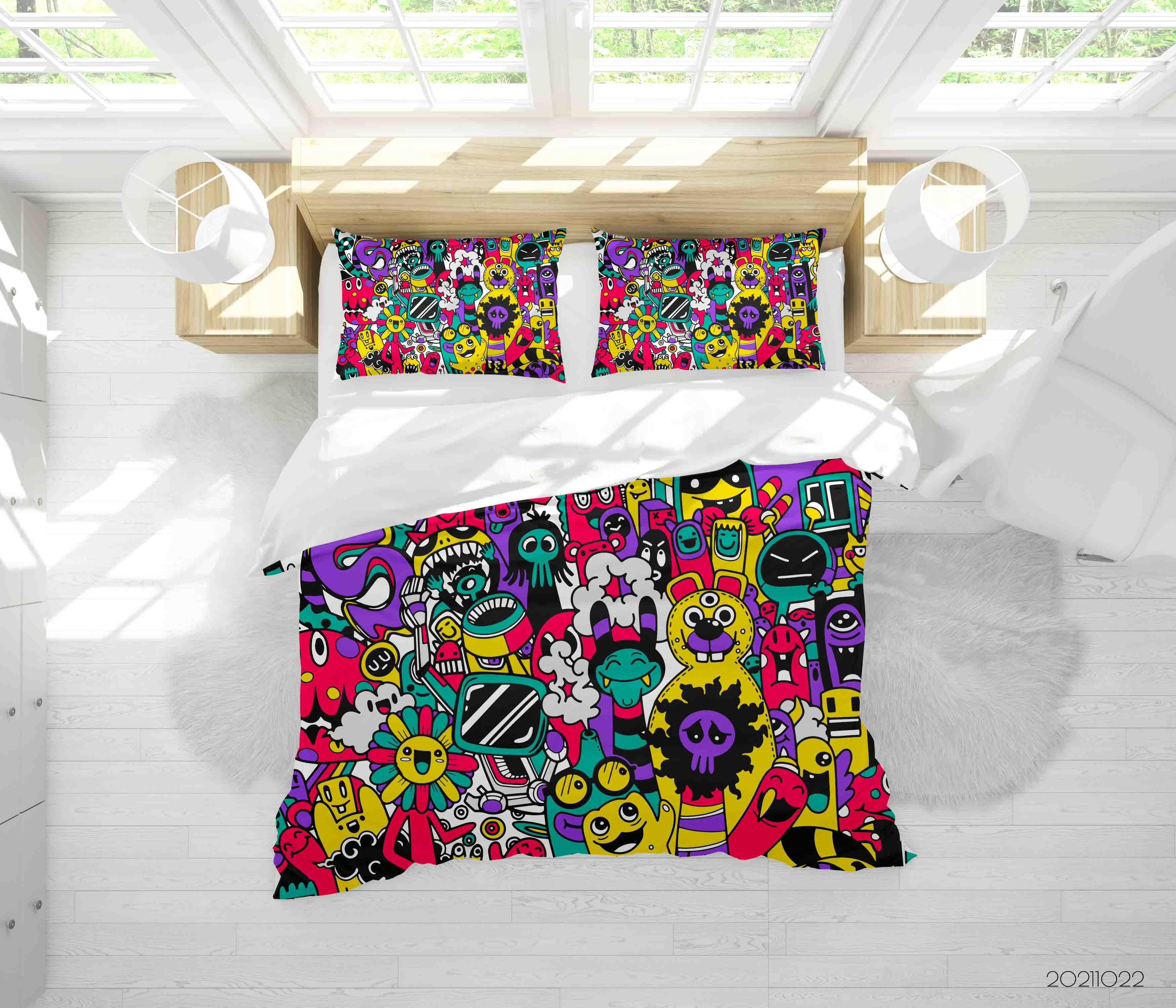 3D Abstract Color Monster Graffiti Quilt Cover Set Bedding Set Duvet Cover Pillowcases 21- Jess Art Decoration